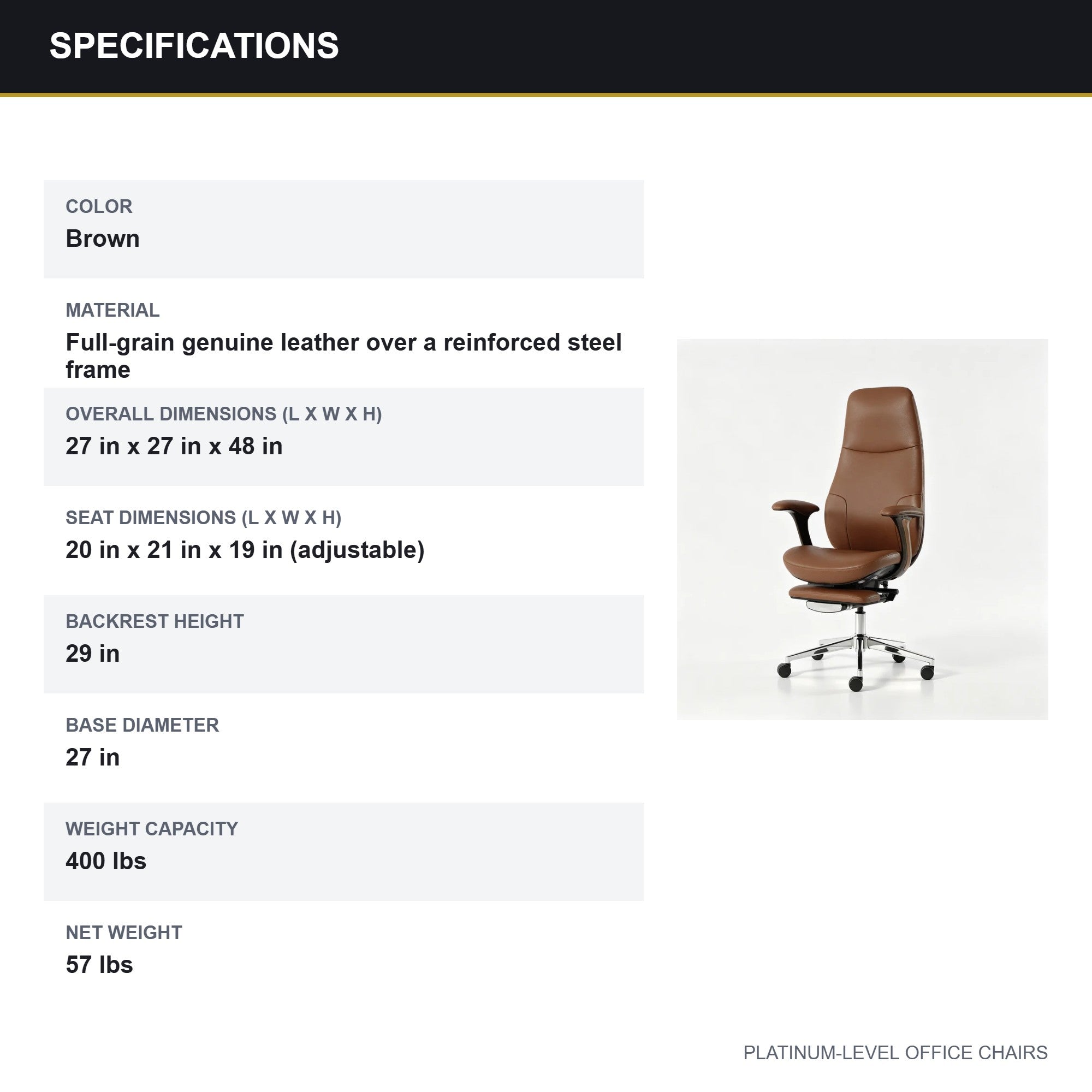 FurniBaron Brown Full-Grain Leather Executive Chair Footrest - Platinum-Level Office Chairs