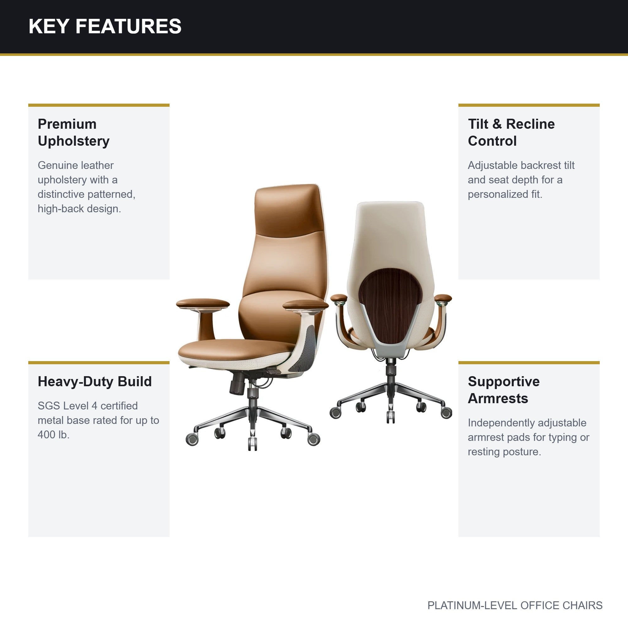 Ergonomic Brown Leather Executive Chair, 400lb Capacity - Platinum-Level Office Chairs