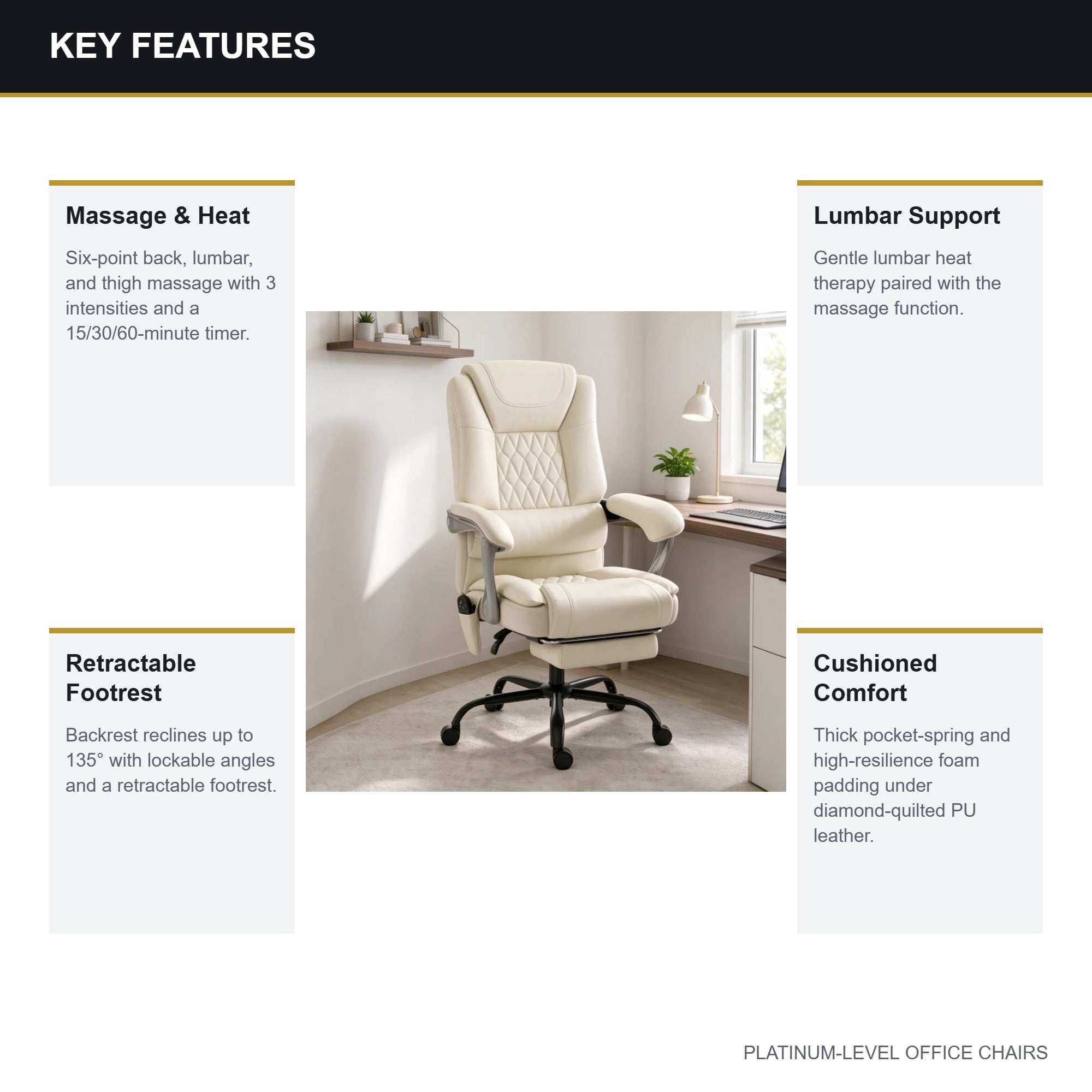 Beige Reclining Massage Office Chair with Heat Therapy - Platinum-Level Office Chairs