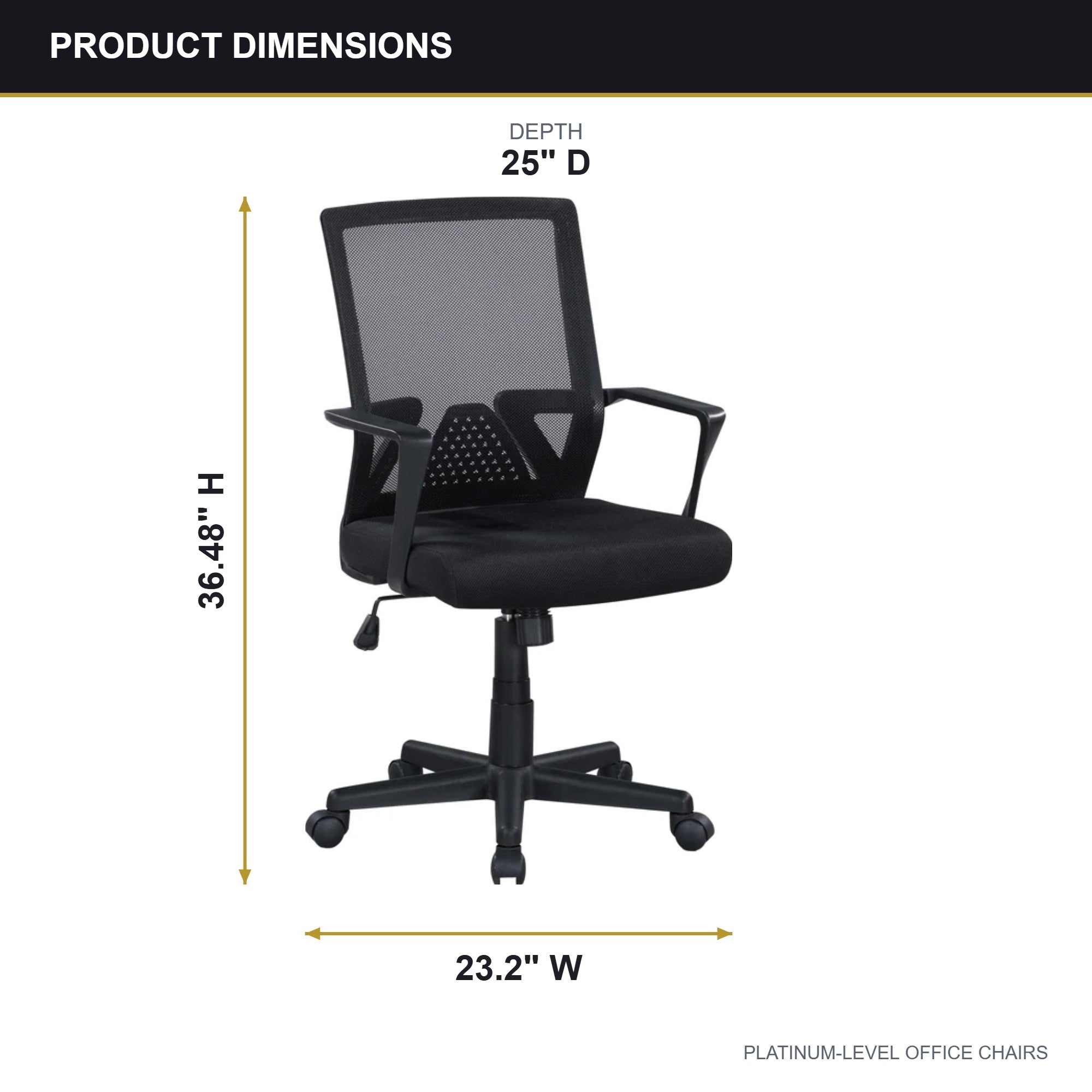 Black Mesh Office Chair with Armrests and Mid-Back Support