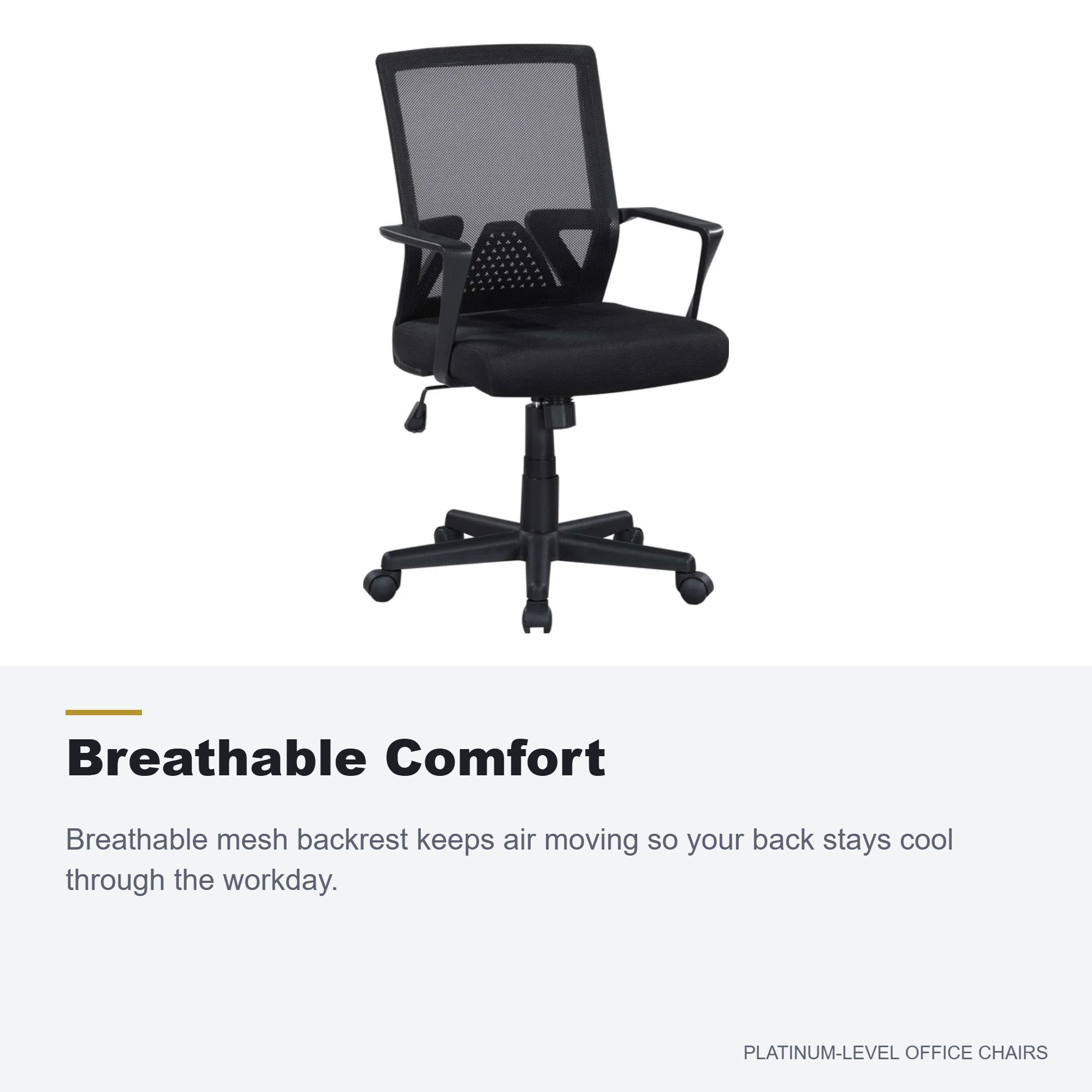Black Mesh Office Chair with Armrests and Mid-Back Support
