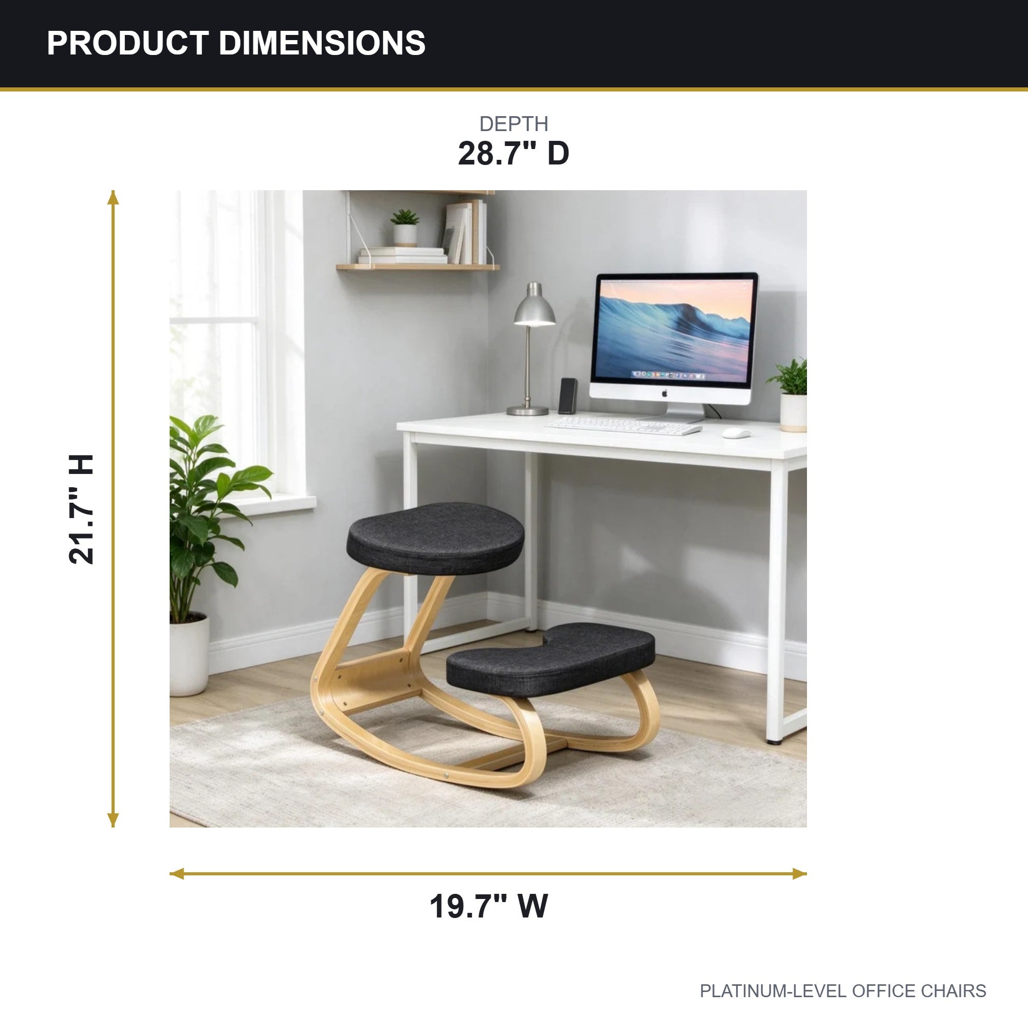 Ergonomic Rocking Kneeling Chair with Bentwood Frame, Black