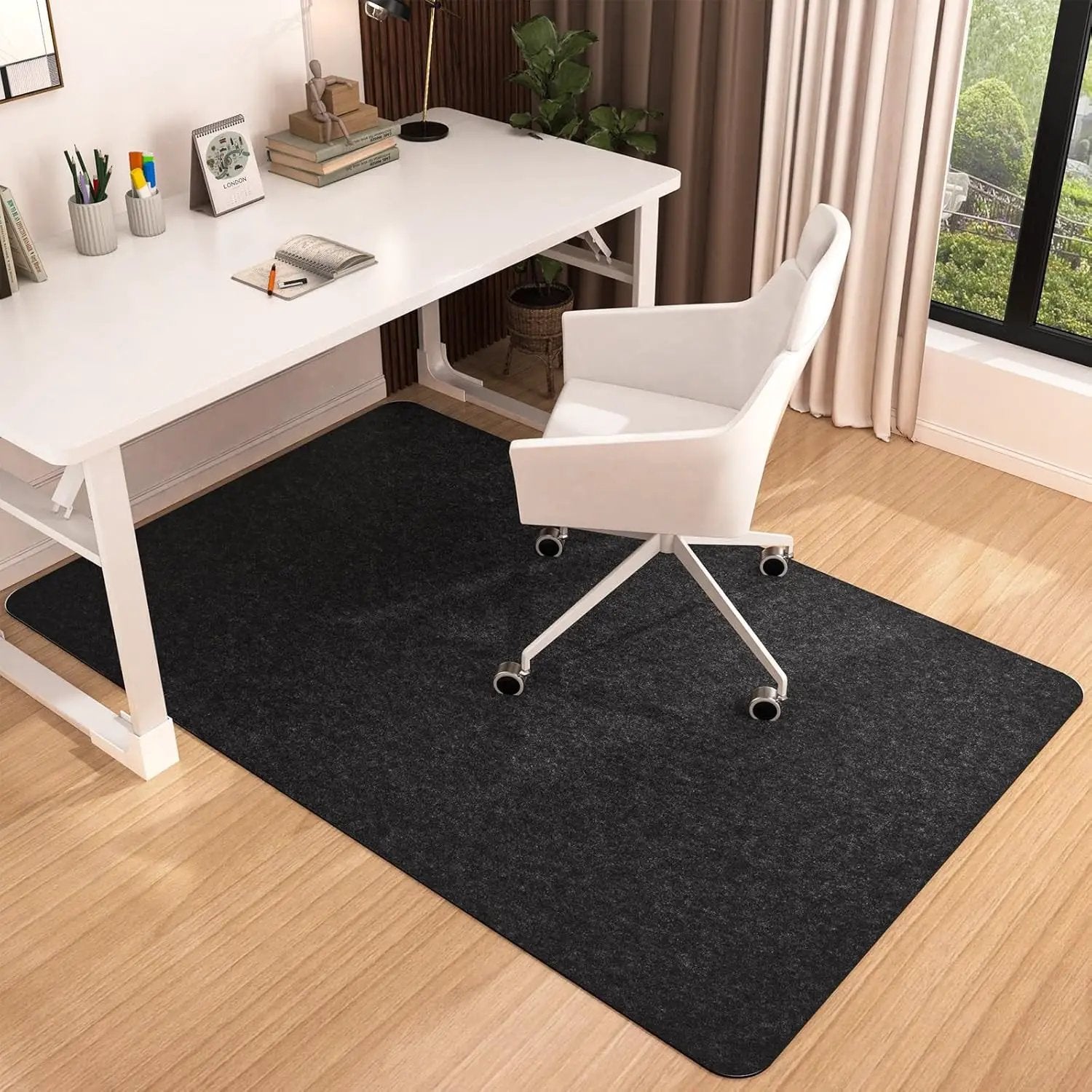 Placoot black hard floor chair mat 55x35 inches with anti-slip design for home protection and easy movement.