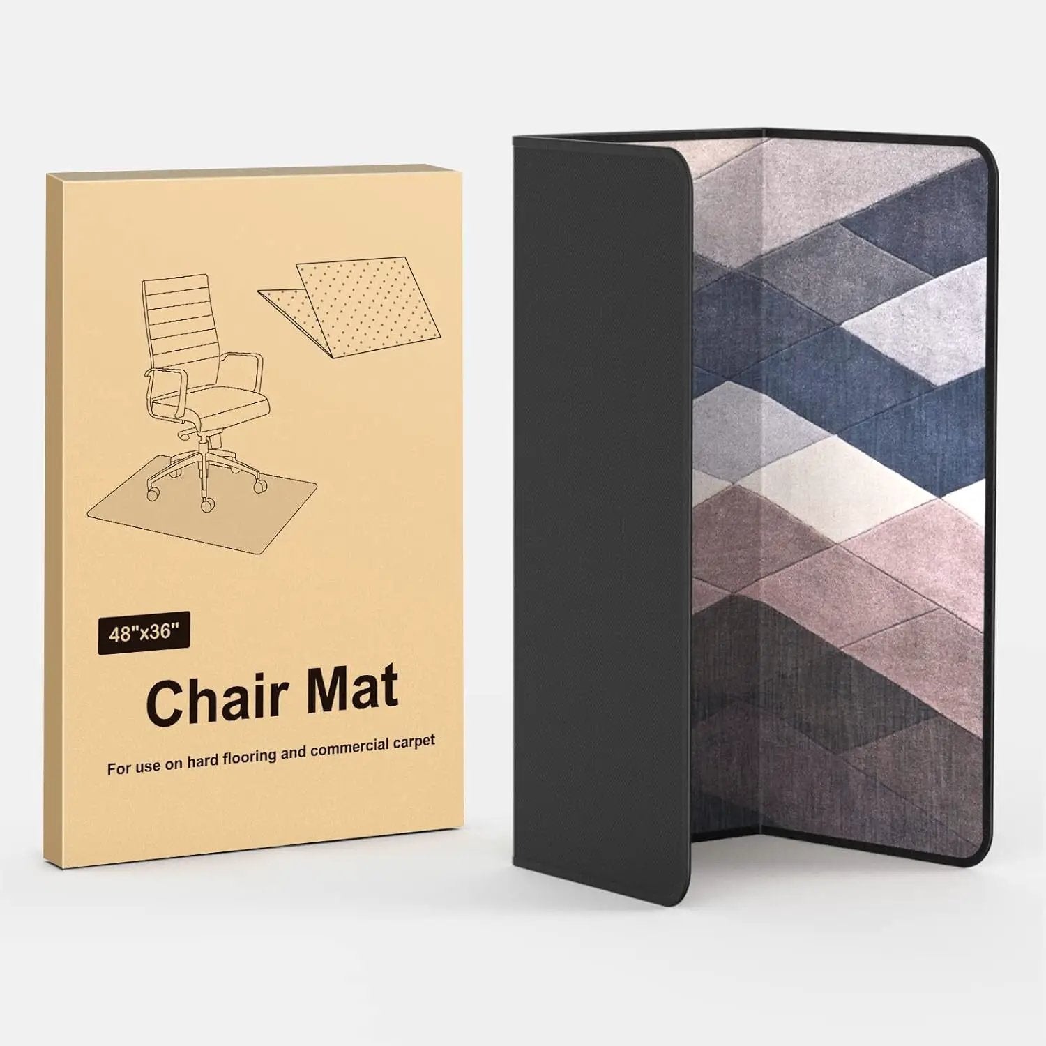 Heavy-duty Placoot office chair mat 48x36 for hardwood and carpet floors, showing durable transparent surface and beveled edges.