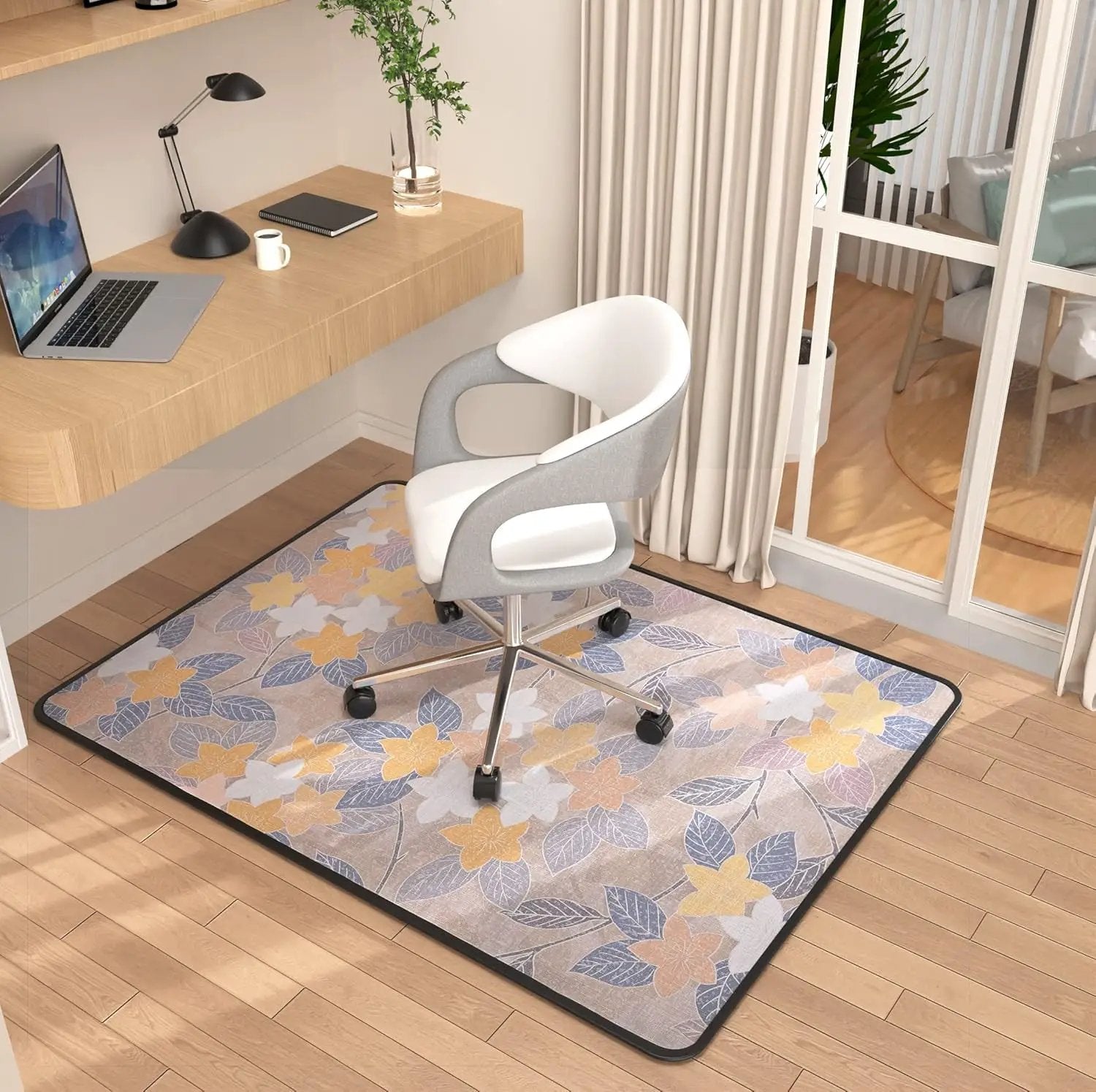Placoot heavy-duty office chair mat, 48x36 inches, suitable for hardwood and carpet, with a clear view of the durable surface.