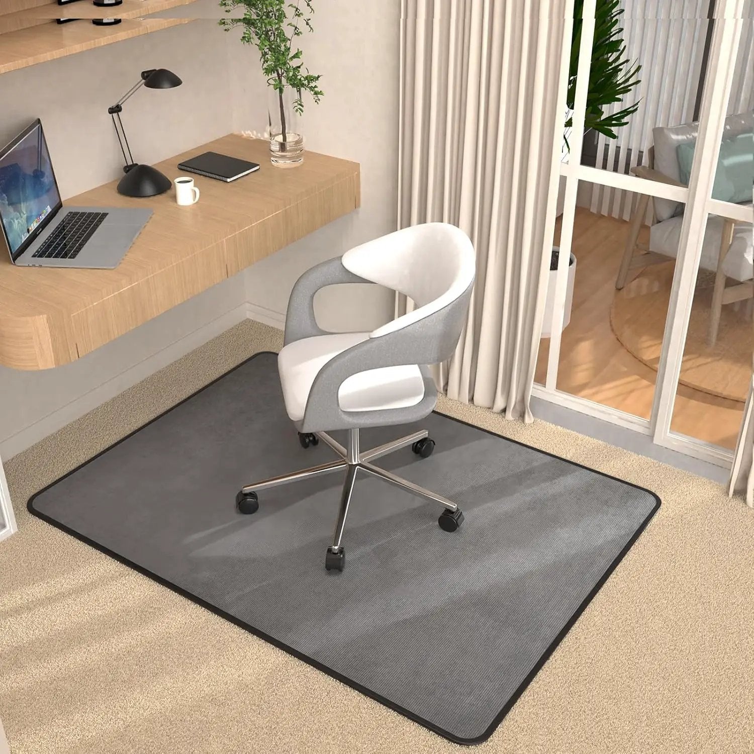Placoot Heavy Duty Office Chair Mat 48x36 for hardwood and carpet, showing durable clear plastic surface with textured edges.