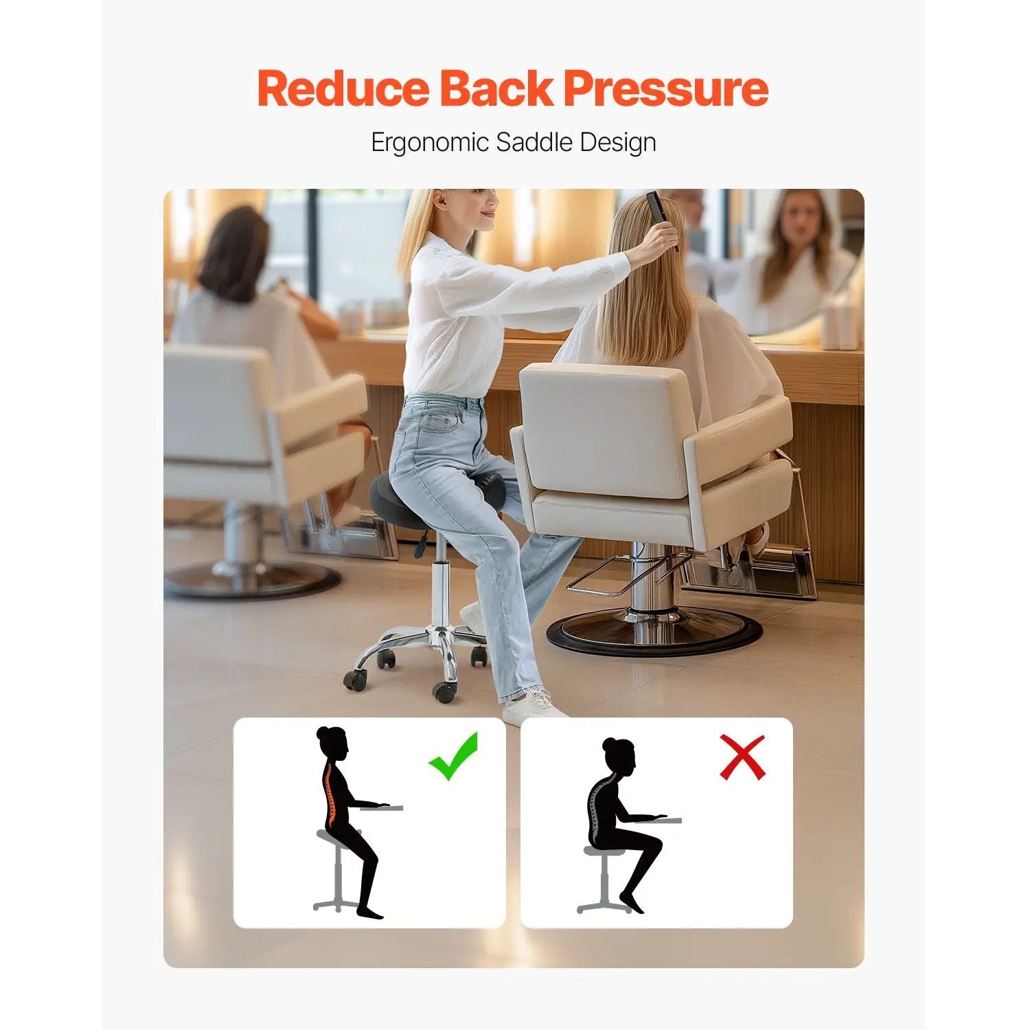 Black ergonomic saddle stool with wheels, height adjustable, designed for comfort, by Platinum-Level Office Chairs.