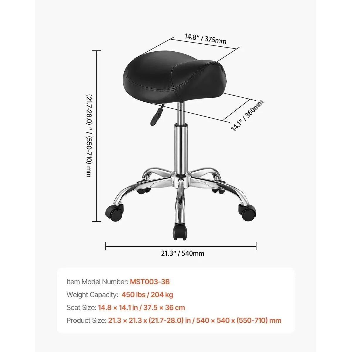 Ergonomic Saddle Stool With Wheels Height Adjustable Comfort Platinum-Level Office Chairs