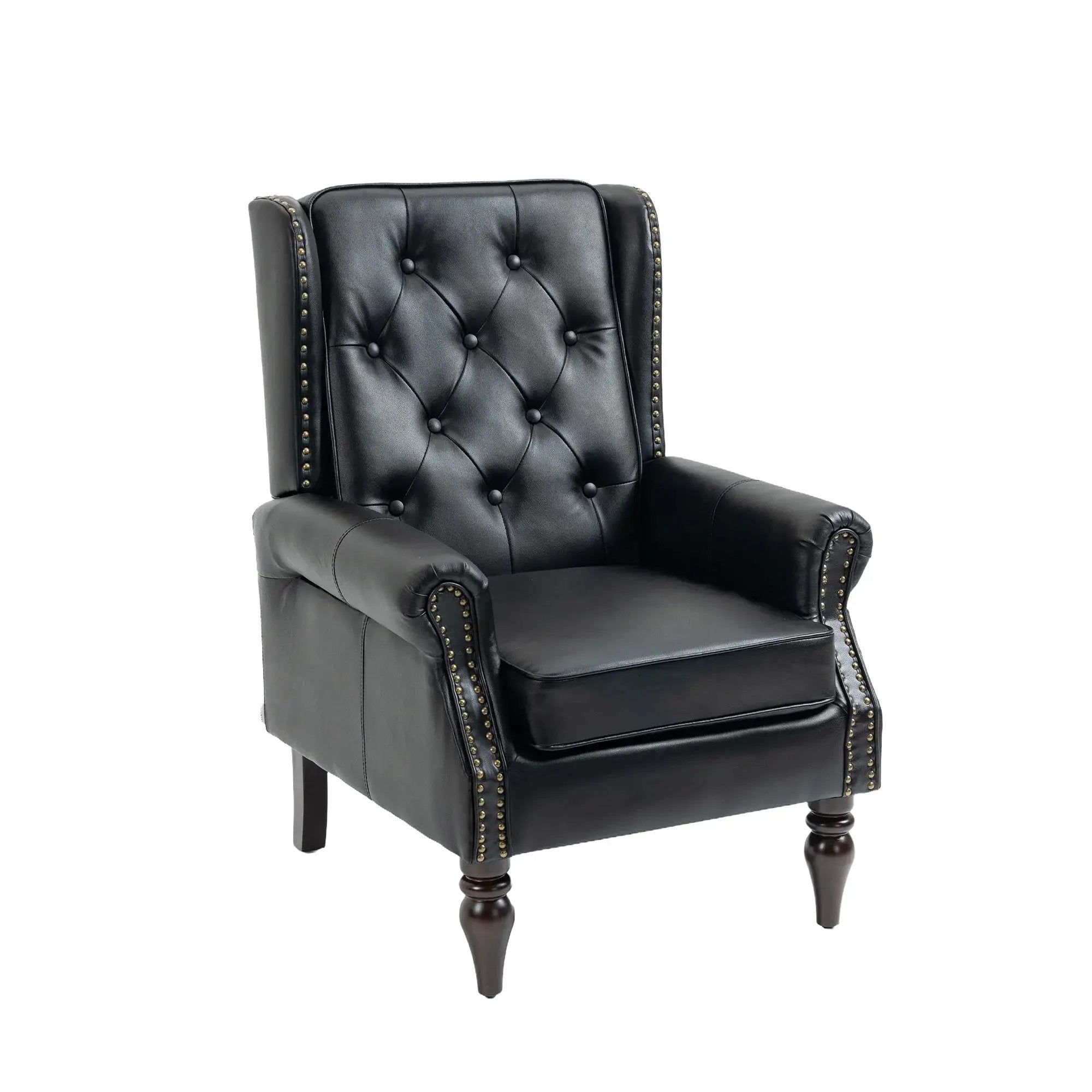 Black PU modern accent armchair with sturdy wood legs, stylish and comfortable Platinum-Level Office Chairs accent chair.