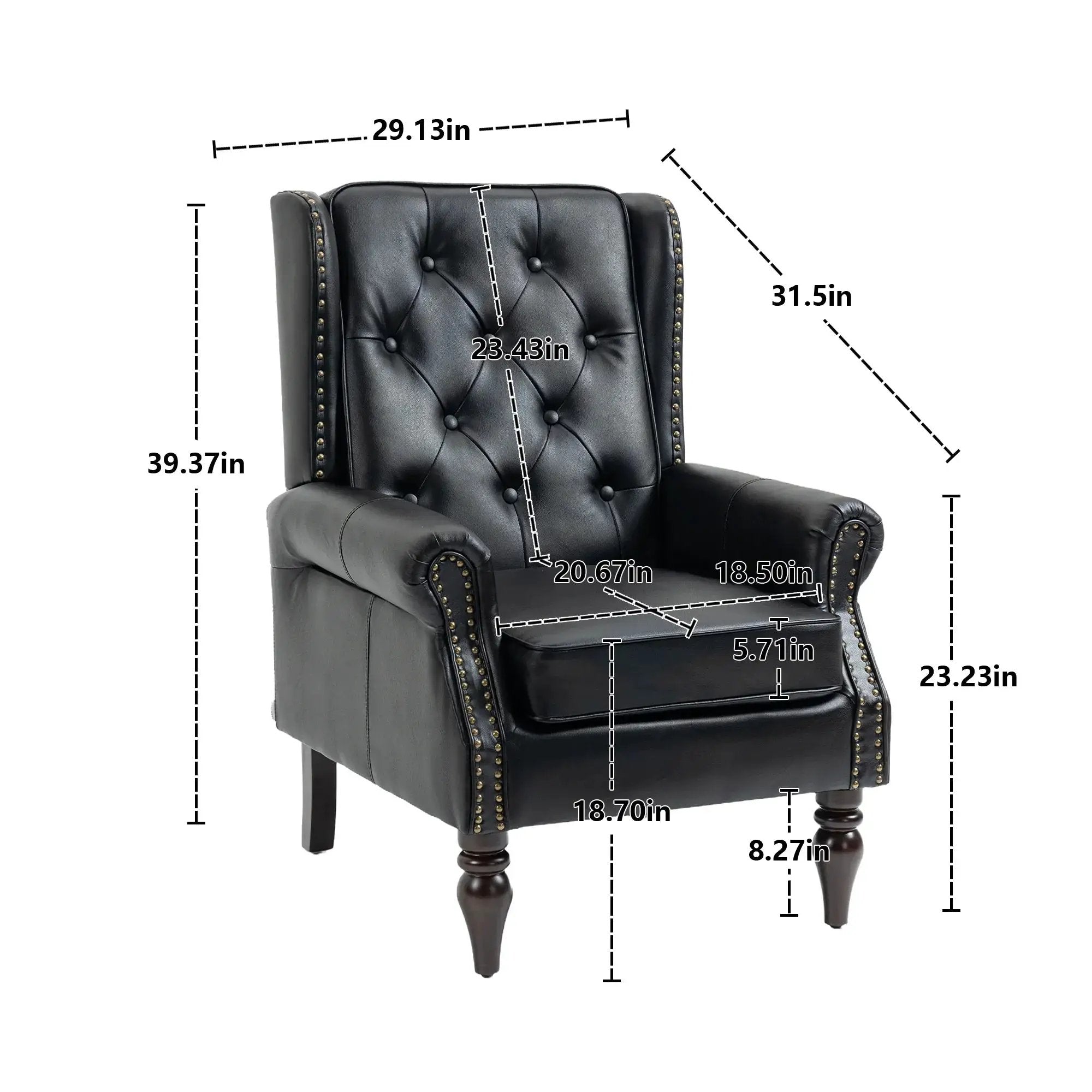Black PU modern accent armchair with sturdy wood legs, designed for stylish comfort in contemporary living spaces.
