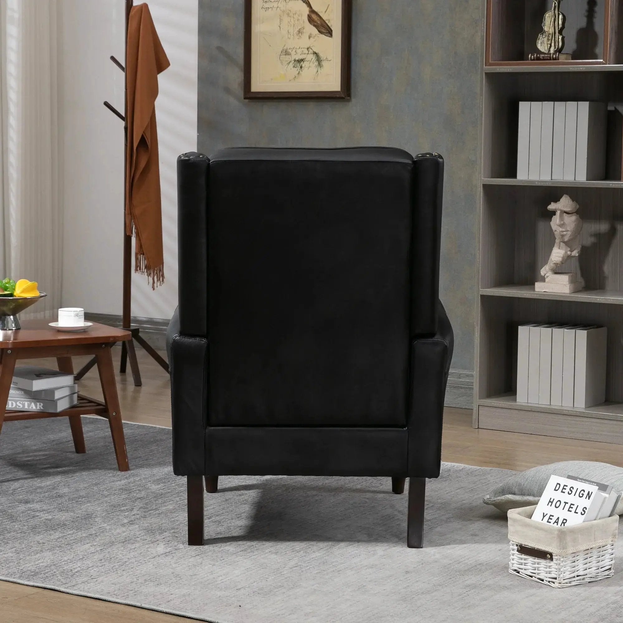 Black PU modern accent armchair with sturdy wood legs, stylish design, and plush cushioning from Platinum-Level Office Chairs.
