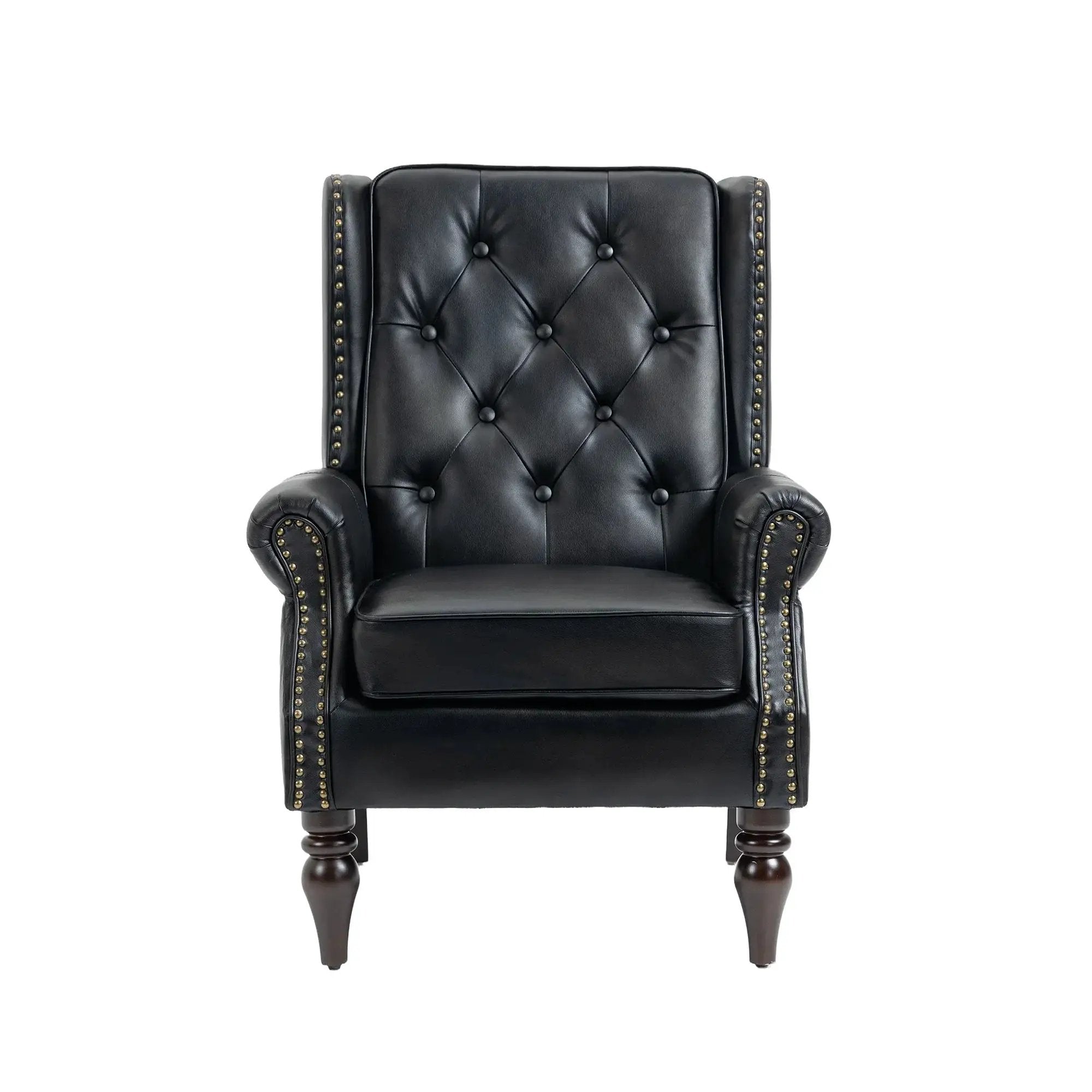 Modern black PU accent armchair with sturdy wood legs, stylish design, from Platinum-Level Office Chairs.