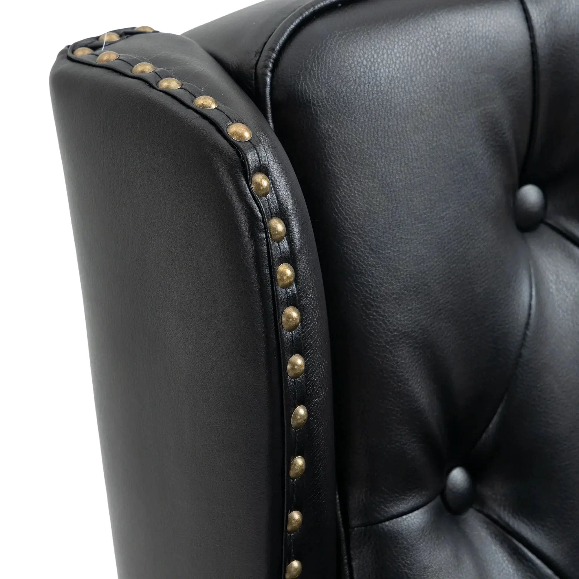 Black PU modern accent armchair with sturdy wood legs, stylish and comfortable for contemporary living spaces.