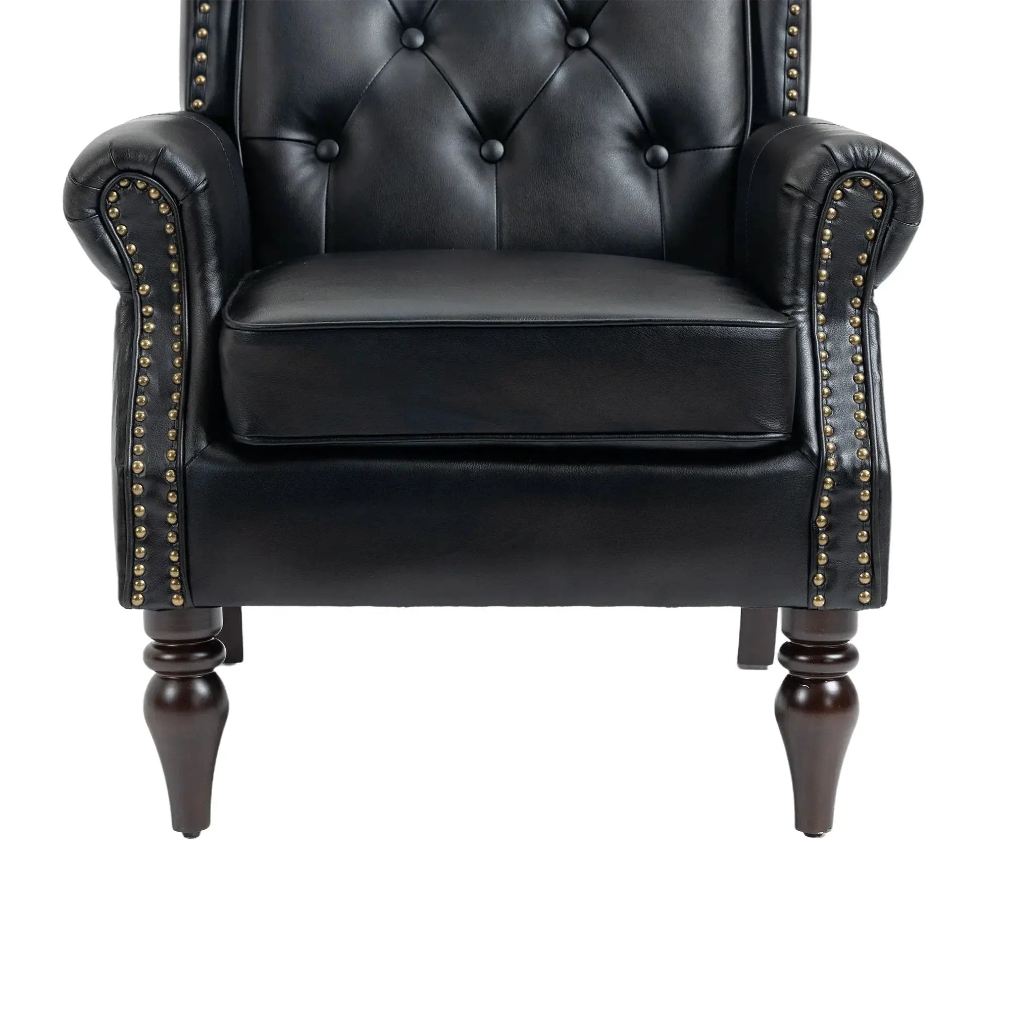 Black PU modern accent armchair with sturdy wood legs from Platinum-Level Office Chairs, stylish and comfortable for living spaces.
