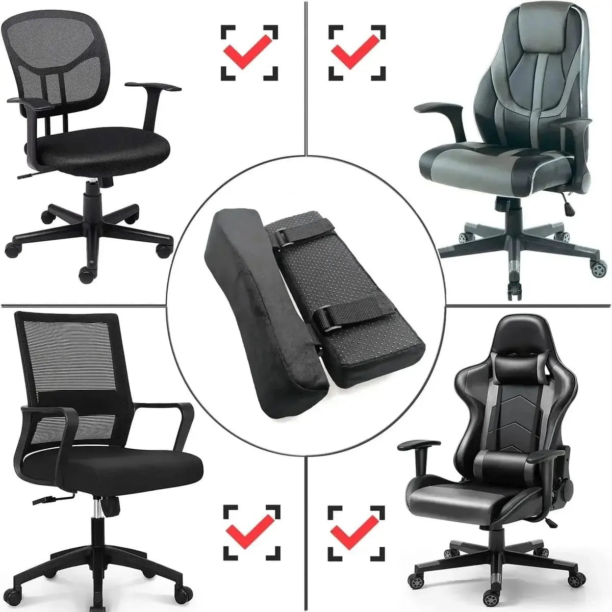 Premium non-slip armrest covers in a 2-pack, soft cushions designed for office and gaming chairs for all-day comfort.