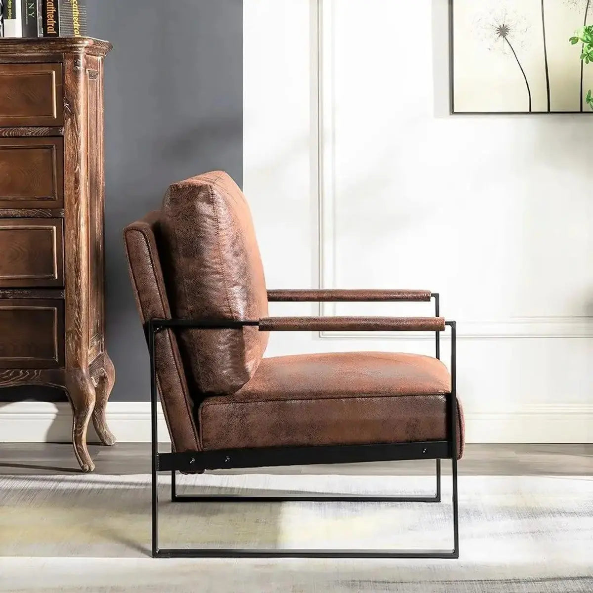 Mid-century modern accent chair by Platinum-Level Office Chairs with a durable brushed metal frame and plush upholstery.