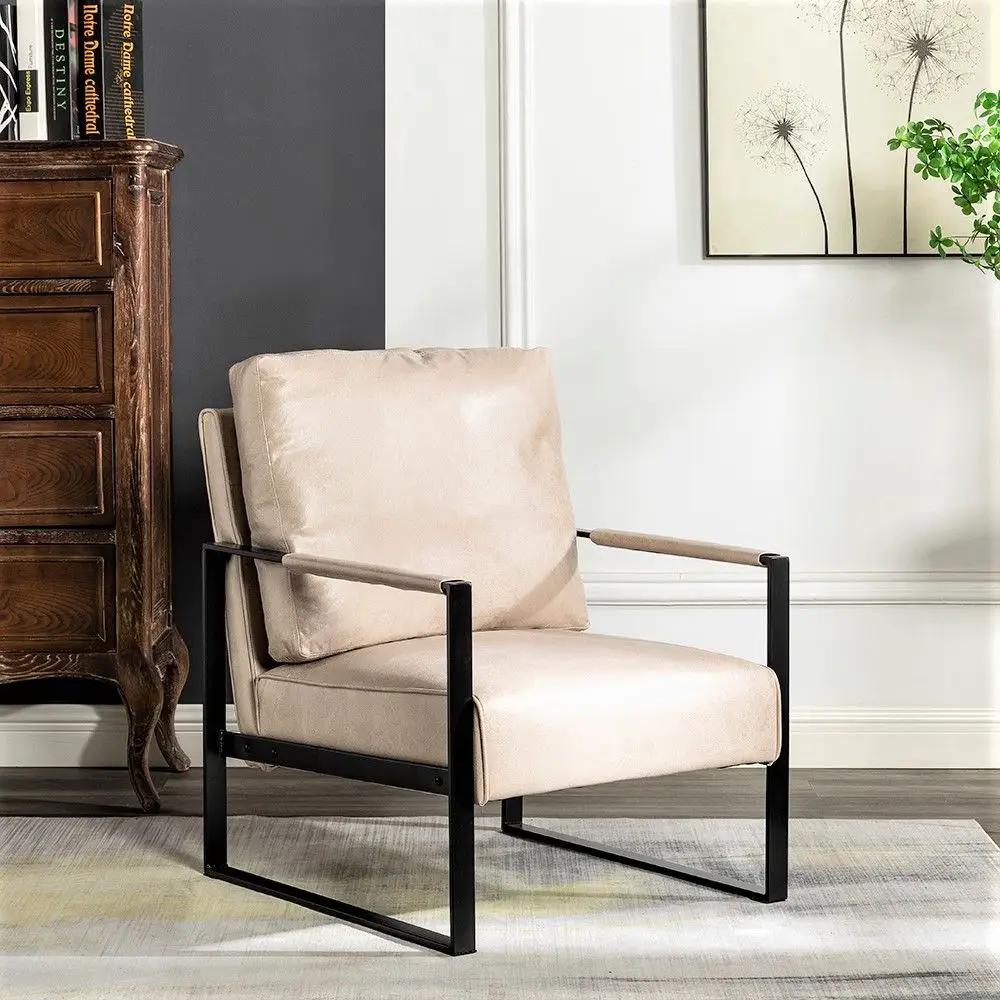 Stylish mid-century modern accent chair with durable metal frame and spotted fabric, by Platinum-Level Office Chairs.