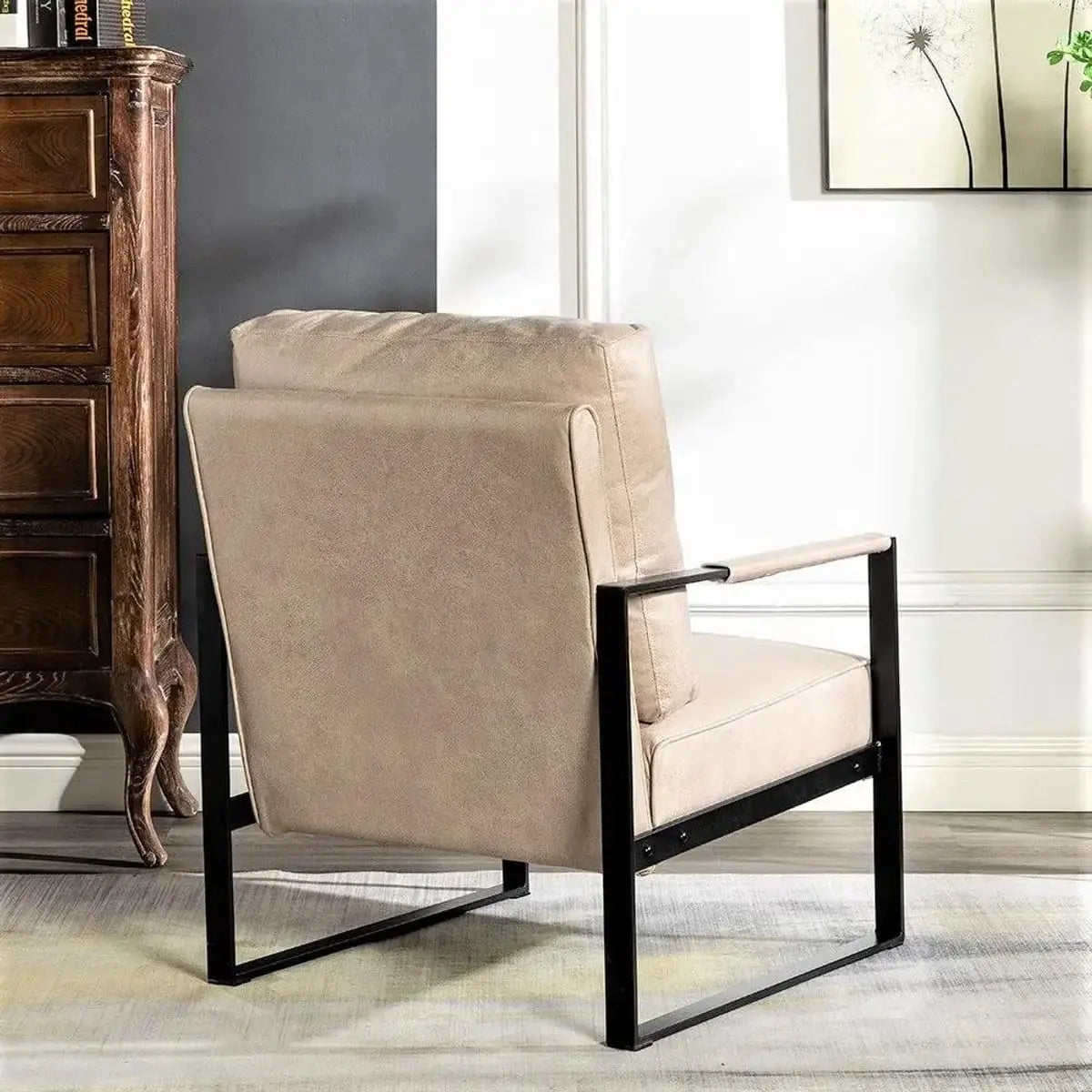 Stylish mid-century modern accent chair with durable metal frame and spotted upholstery by Platinum-Level Office Chairs.