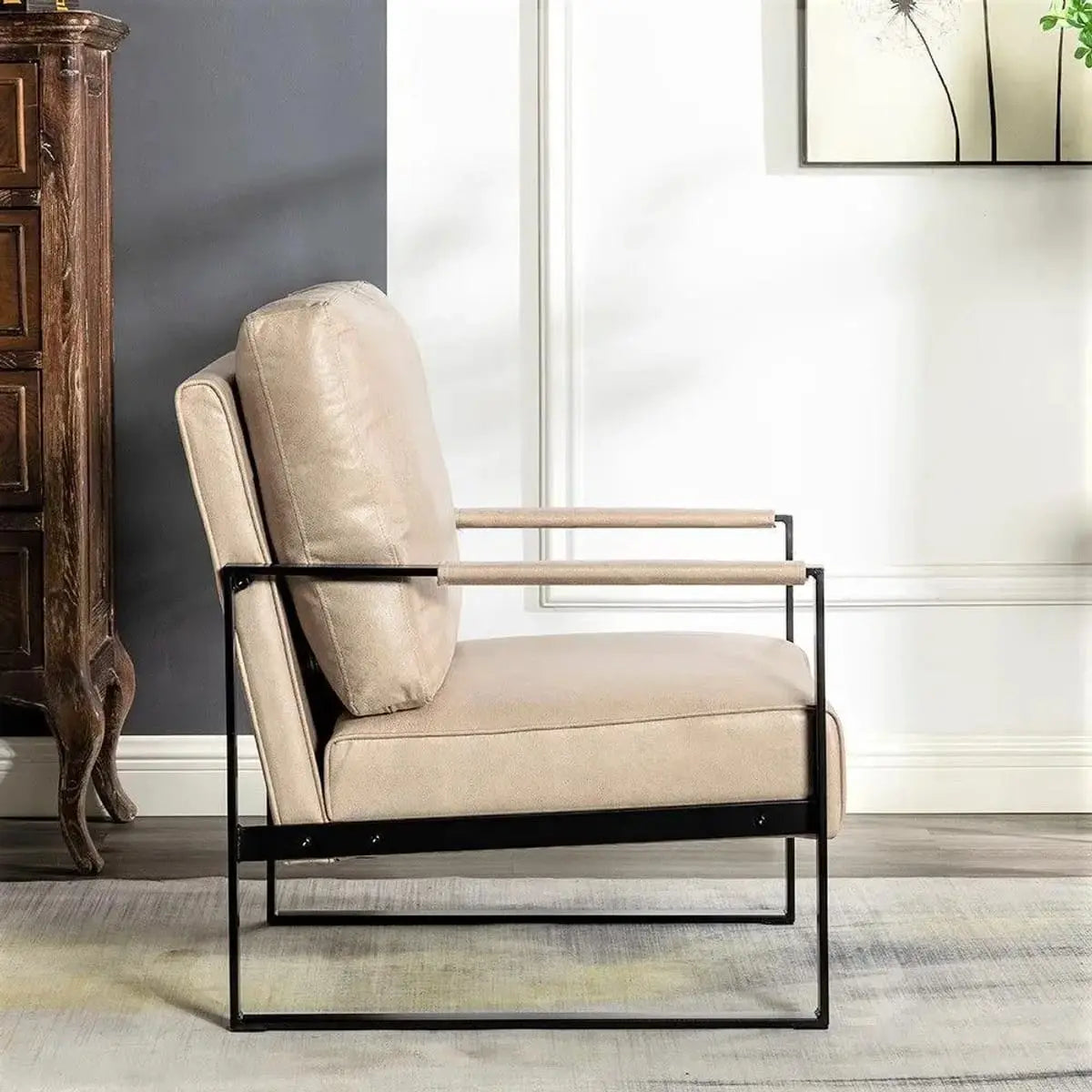 Stylish mid-century modern accent chair with spotted upholstery and durable metal frame by Platinum-Level Office Chairs.