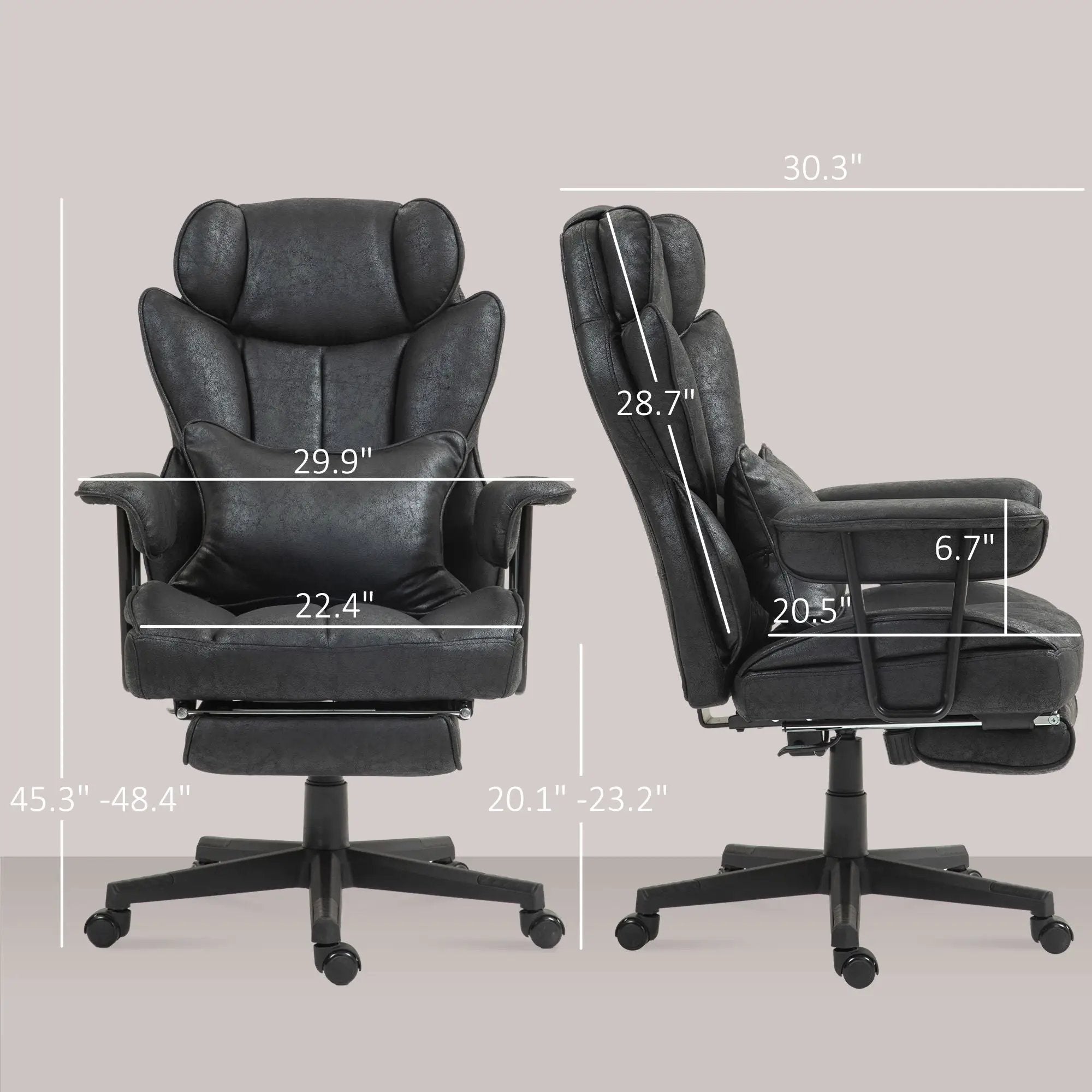 Black big and tall desk chair with footrest and lumbar support from Platinum-Level Office Chairs, showing ergonomic design and plush upholstery.