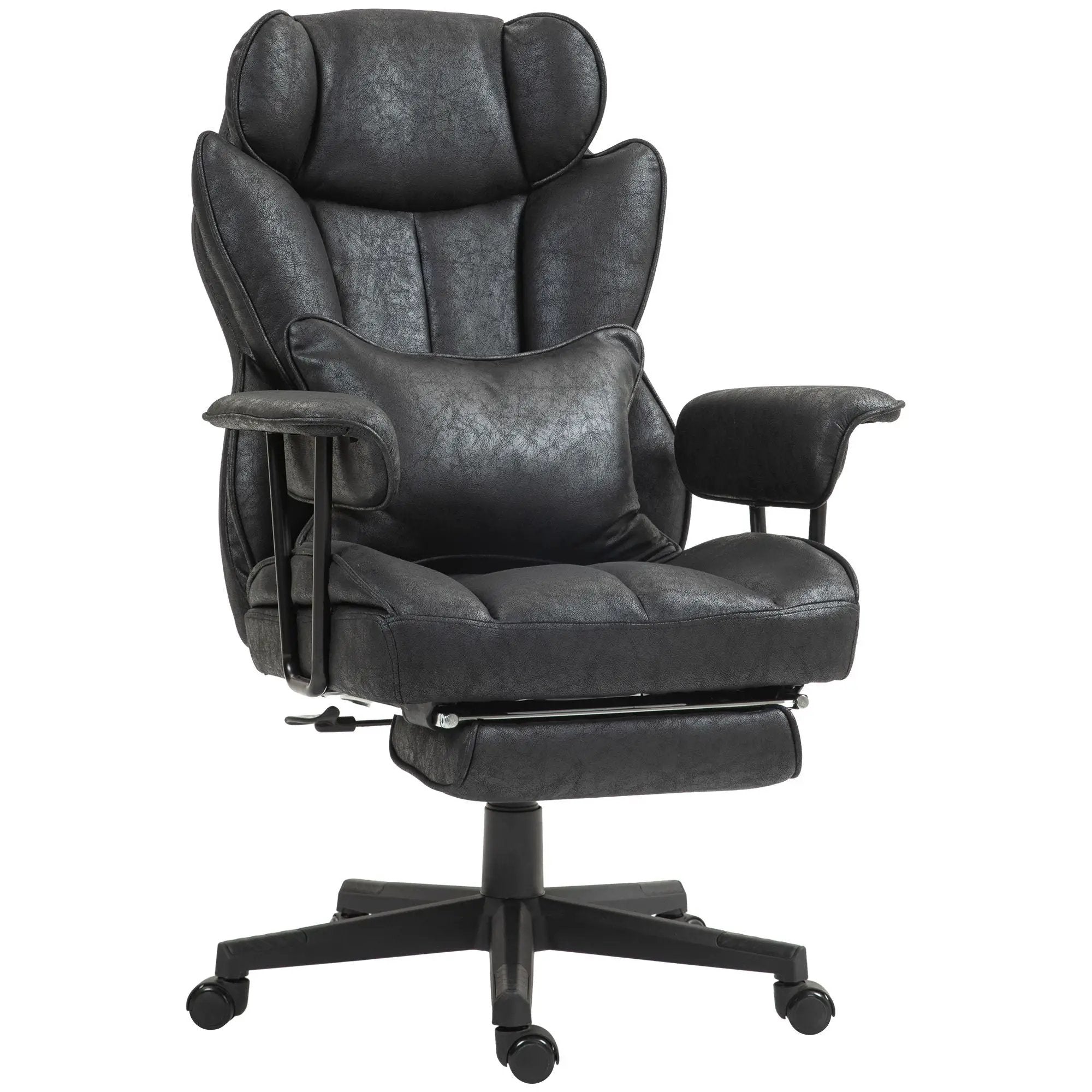 Black big and tall office chair by Platinum-Level Office Chairs with footrest, lumbar support, and adjustable height for comfort.