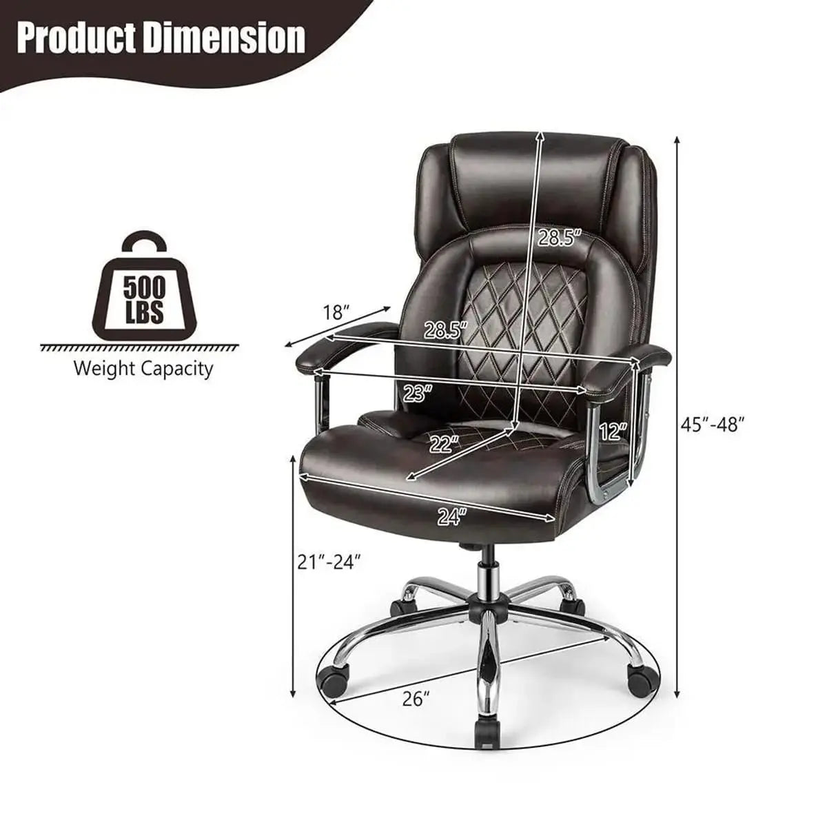 Platinum Level Office Chairs Big and Tall Ergonomic Chair With 500 Pound Capacity And Oversized Seat Rocking Backrest