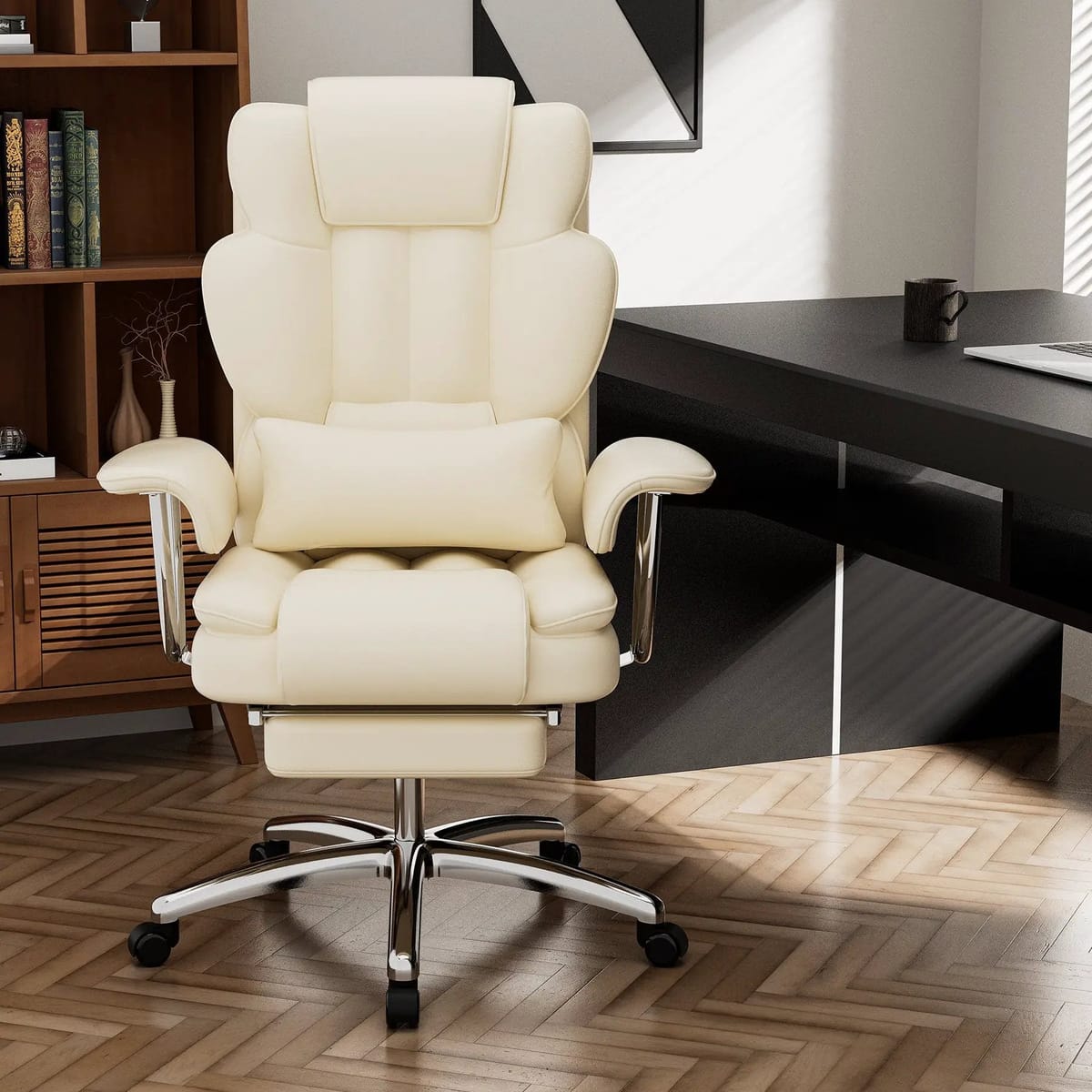 Big tall executive leather office chair with recline feature by Platinum-Level Office Chairs, showcasing plush black leather and ergonomic design.
