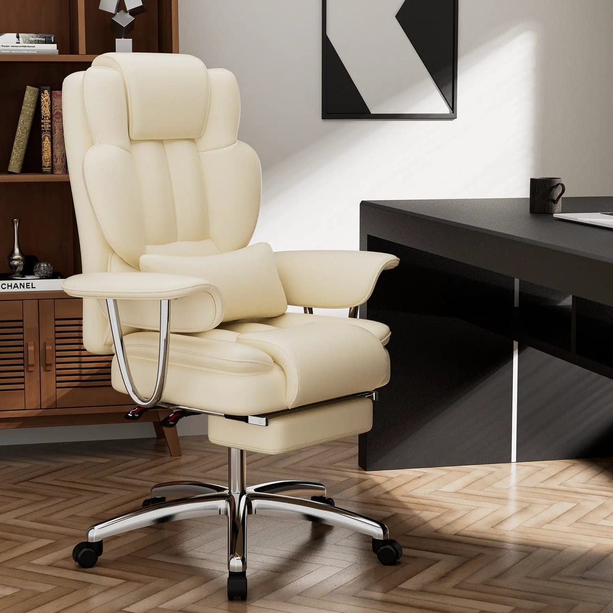 Platinum-Level Office Chairs big and tall executive leather office chair with recline and padded armrests.
