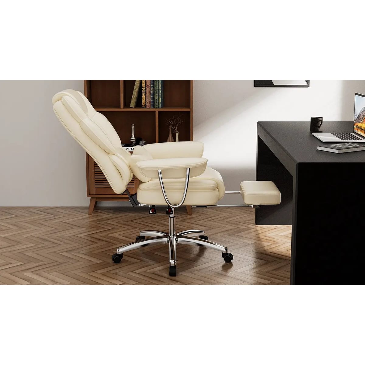 Premium-grade big and tall executive leather office chair with recline feature by Platinum-Level Office Chairs, shown in a stylish black finish.