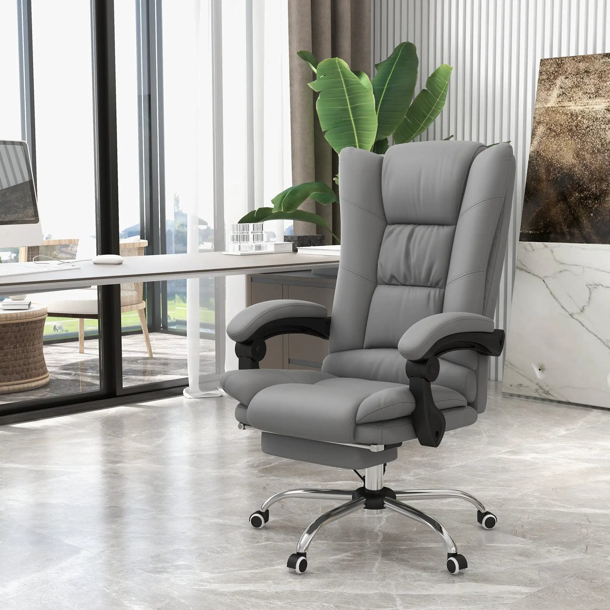 Big & tall Platinum-Level Office Chairs executive massage office chair in gray with heated recline feature and ergonomic design.