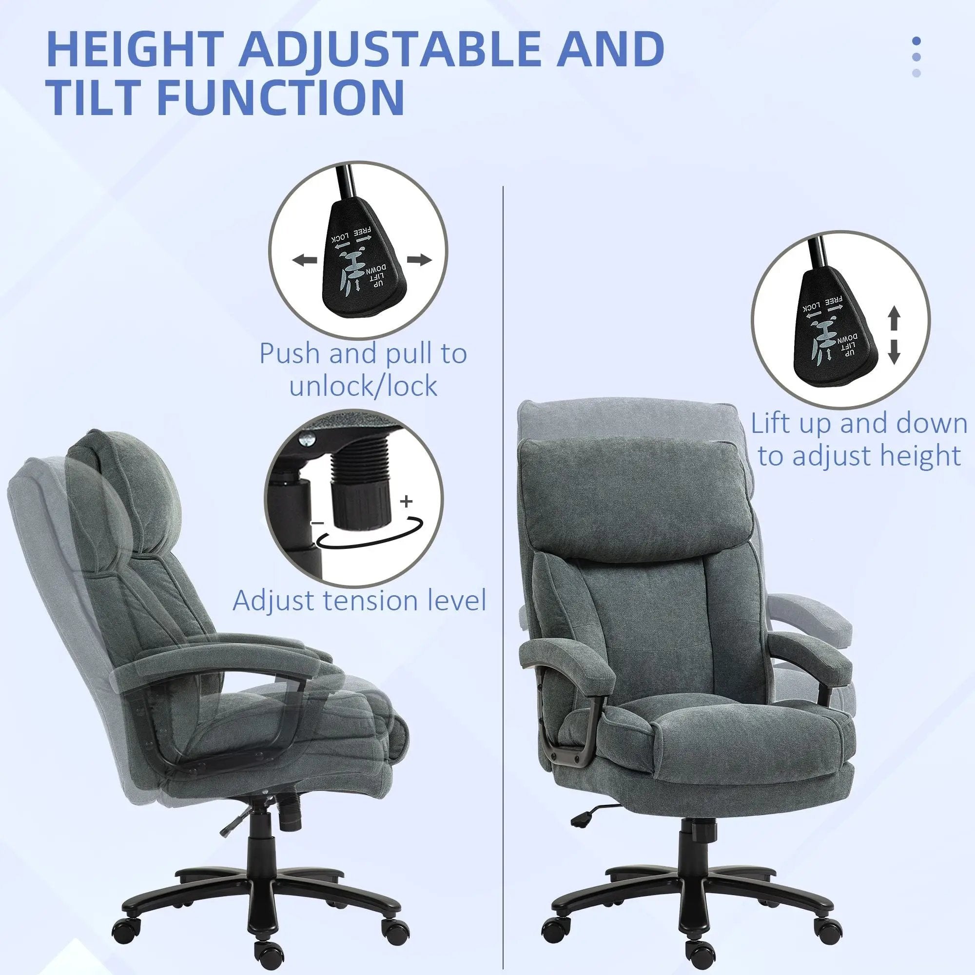 Gray Big and Tall Executive Desk Chair by Platinum-Level Office Chairs, heavy-duty design supports up to 450 lbs, with ergonomic comfort.