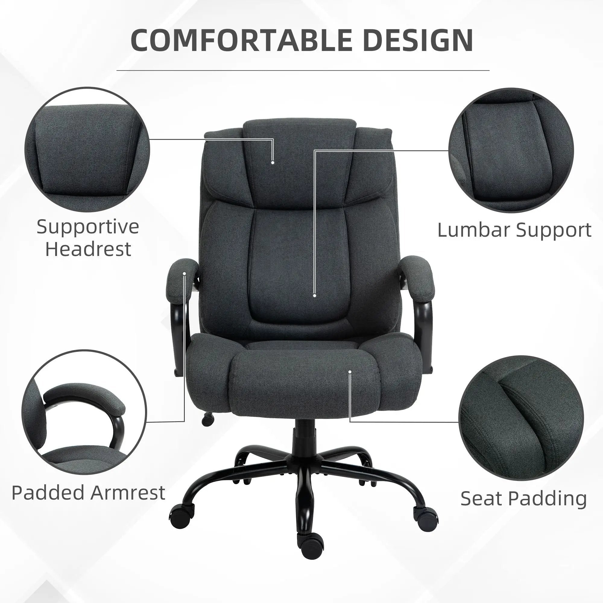 Grey big and tall office chair from Platinum-Level Office Chairs with a wide seat and heavy-duty construction for comfort and support.
