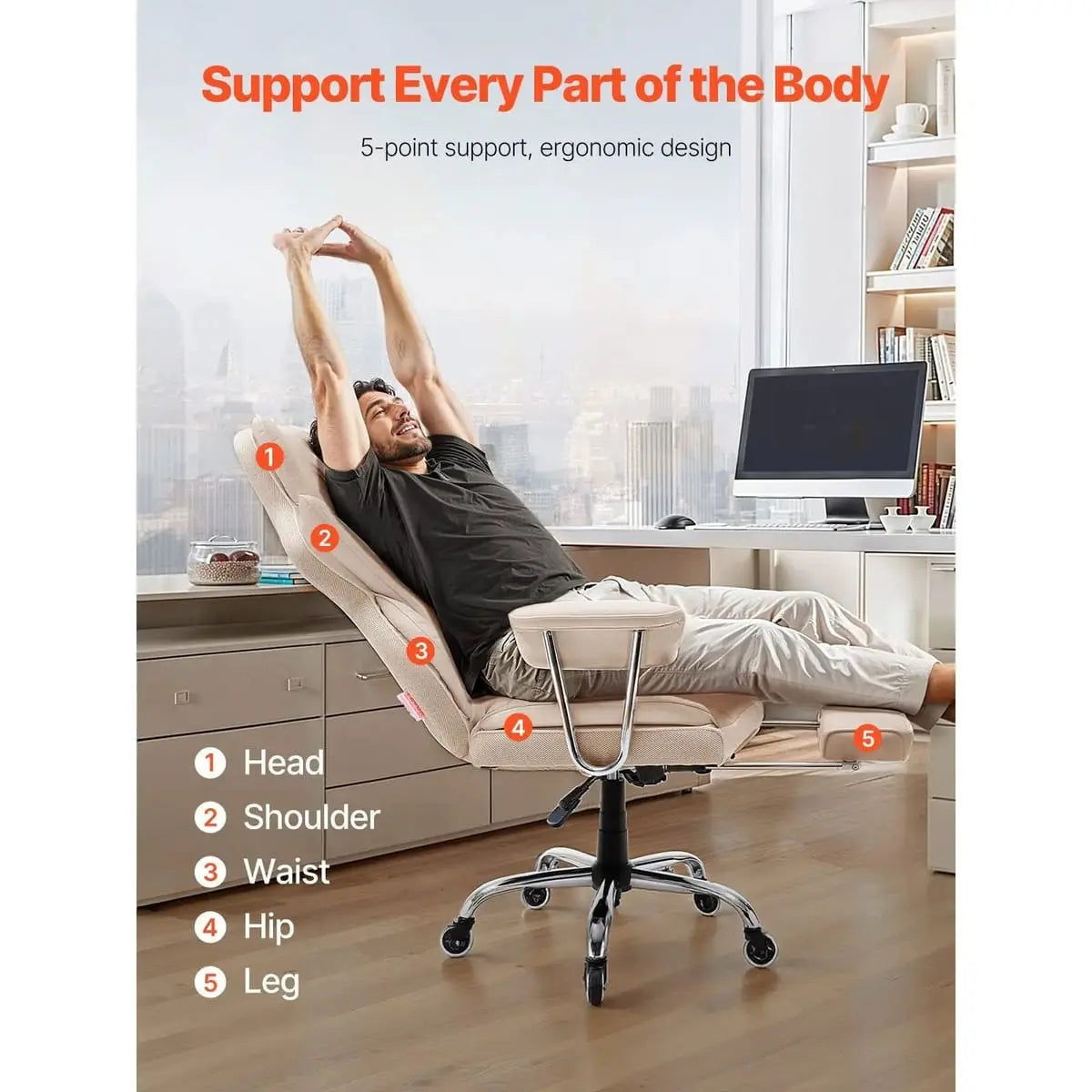 Big And Tall Ergonomic Office Chair With Footrest And Lumbar Support 400 Lb Capacity For Comfort Platinum-Level Office Chairs