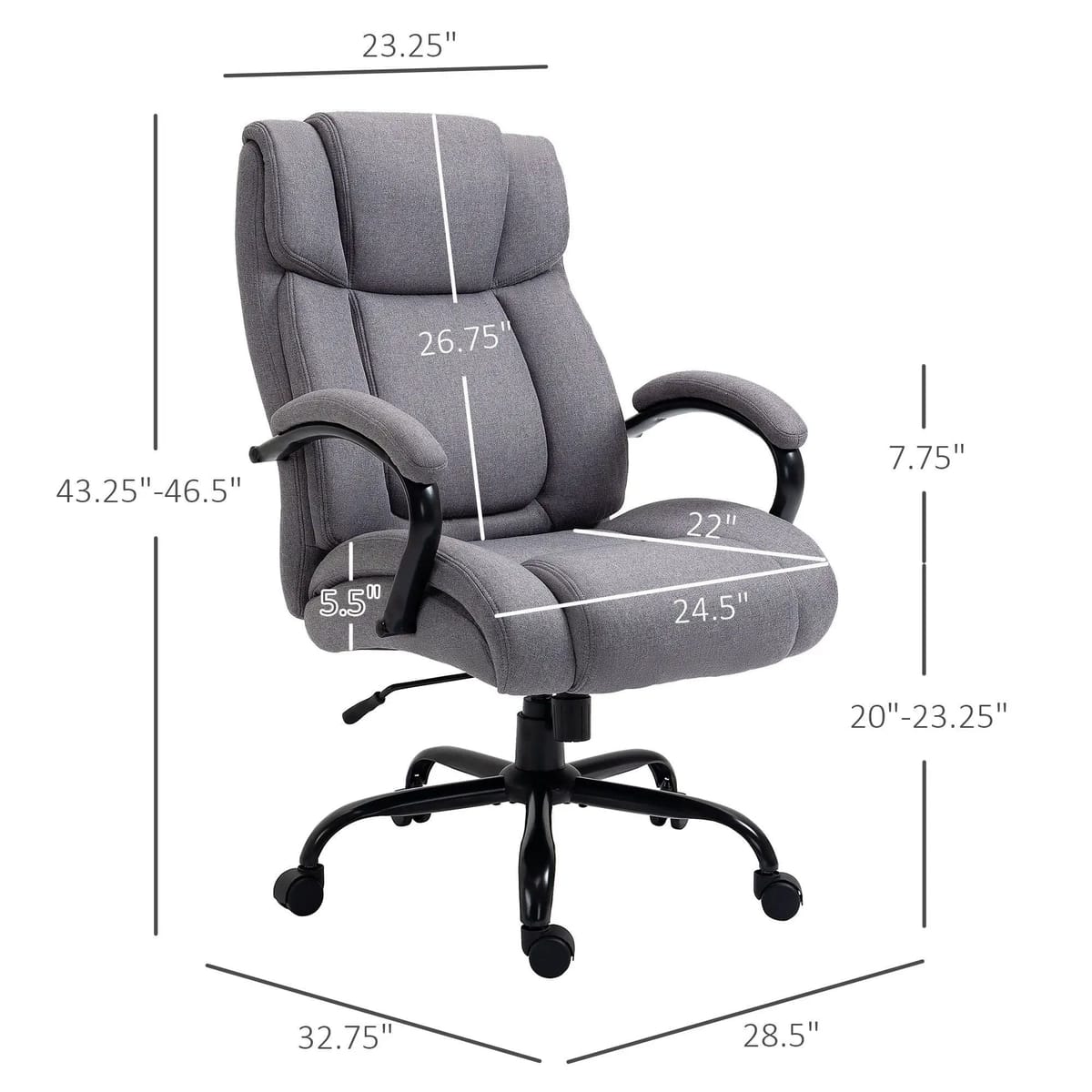 Light gray Big & Tall ergonomic executive office chair by Platinum-Level Office Chairs with a wide seat for comfort.