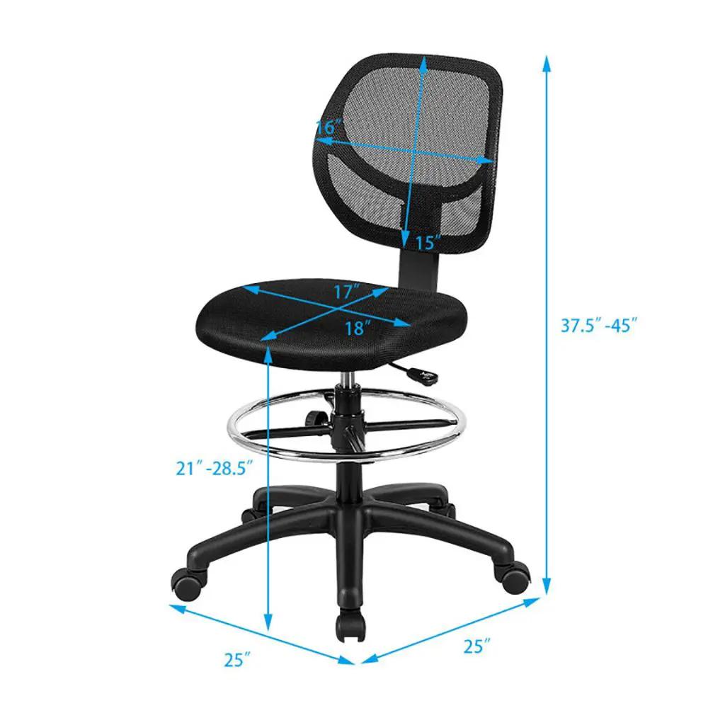 Black ergonomic mesh drafting chair from Platinum-Level Office Chairs with adjustable height and supportive design.