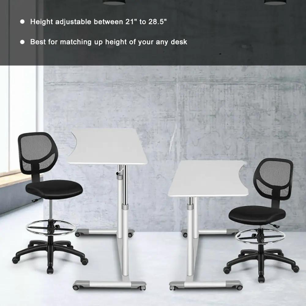 Black ergonomic mesh drafting chair from Platinum-Level Office Chairs with adjustable height and supportive backrest.
