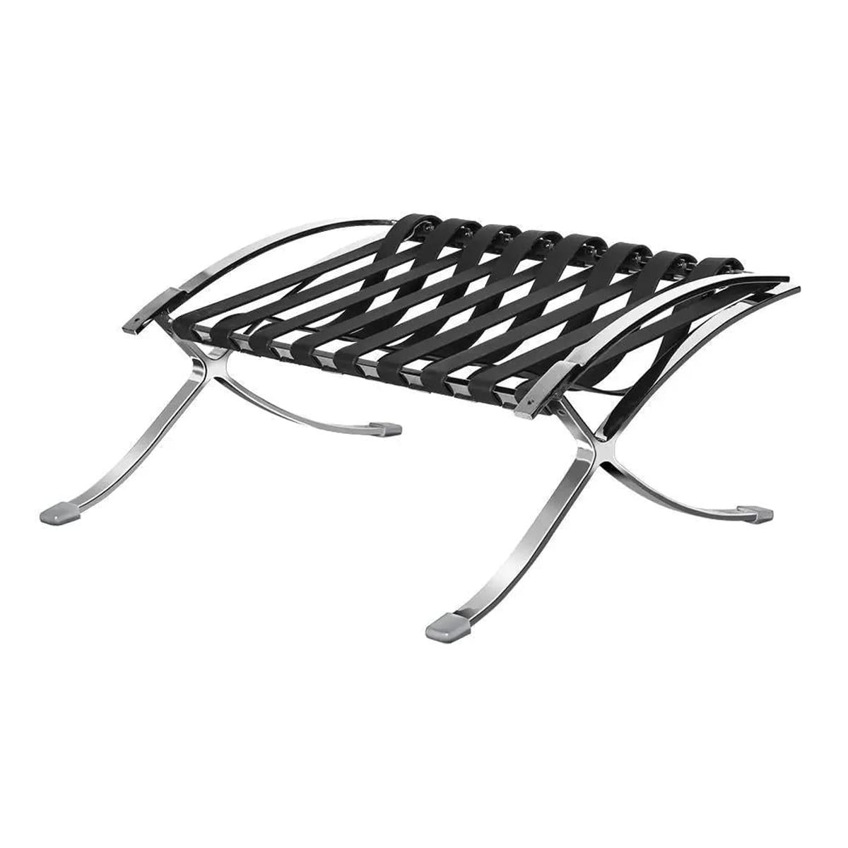 Black foldable lounge chair in Barcelona style with durable frame and non-slip feet, ideal for modern home or office spaces.