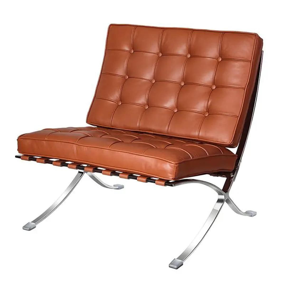 Black foldable lounge chair in Barcelona style with durable frame and non-slip feet, ideal for modern office or home spaces.