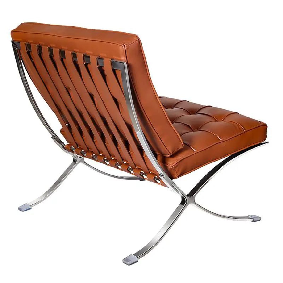 Black foldable lounge chair in Barcelona style with durable frame and non-slip feet, ideal for modern space relaxation.