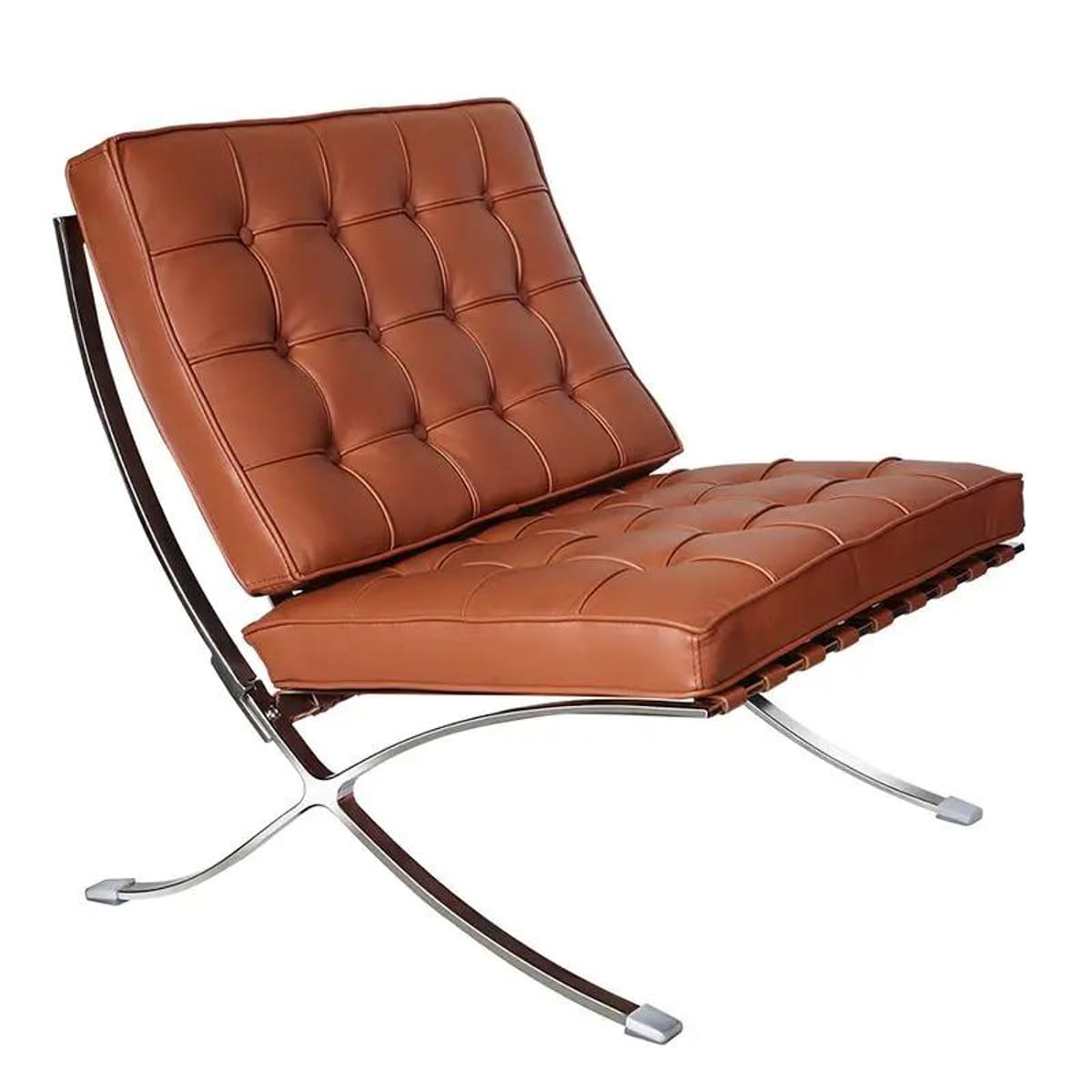 Black foldable lounge chair in Barcelona style with durable frame and non-slip feet, ideal for modern office and relaxing spaces.