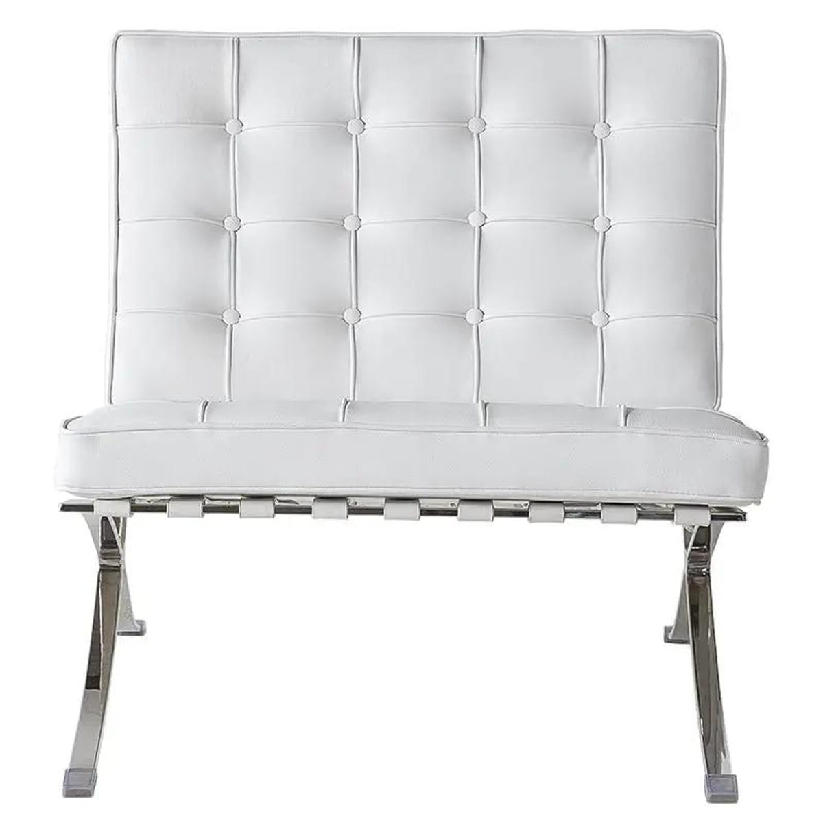 Black foldable lounge chair in Barcelona style with durable frame and non-slip feet for comfortable space-saving seating.