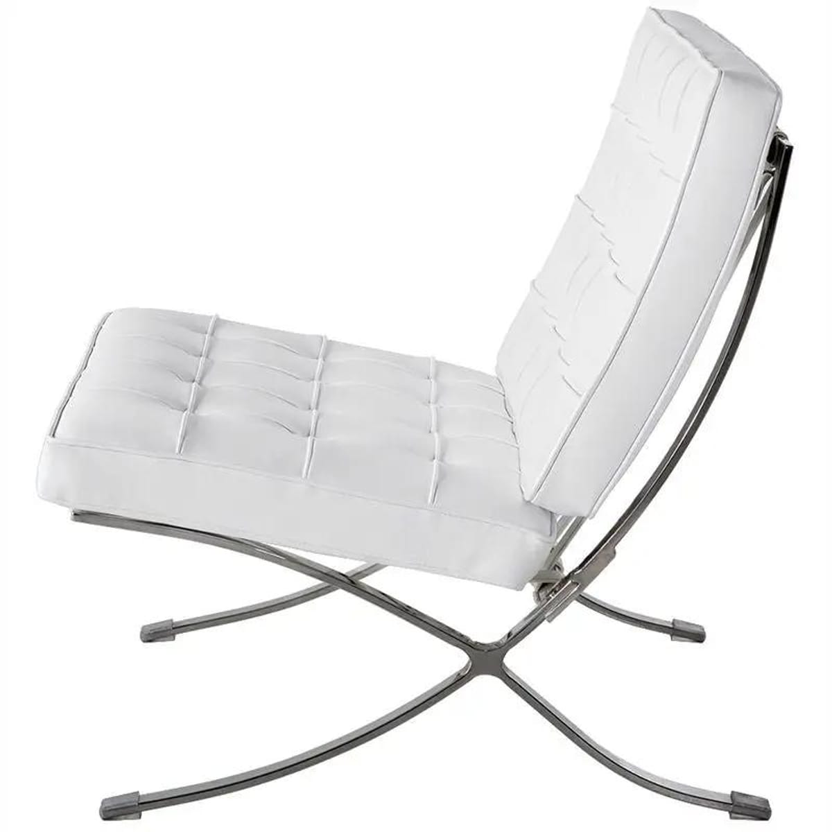 Black foldable lounge chair in Barcelona style with durable frame and non-slip feet, designed for comfort and space-saving use.