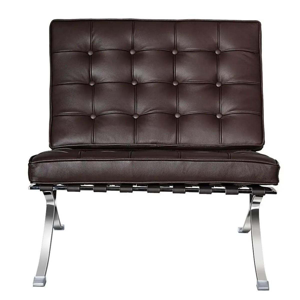 Black foldable lounge chair in Barcelona style with durable construction and non-slip feet, designed for comfortable space-saving seating.