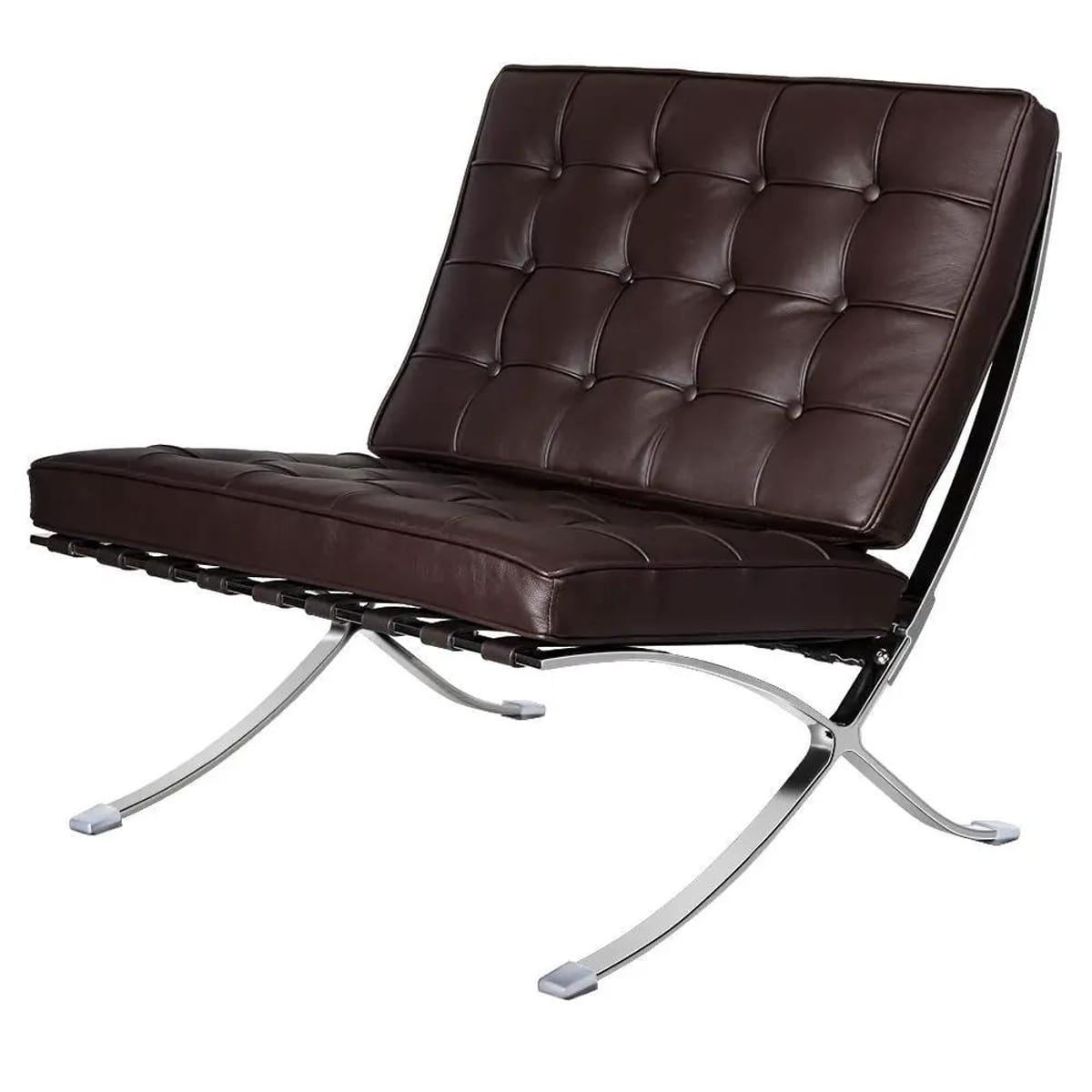 Black foldable lounge chair in Barcelona style with durable frame and non-slip feet, ideal for modern relaxation spaces.