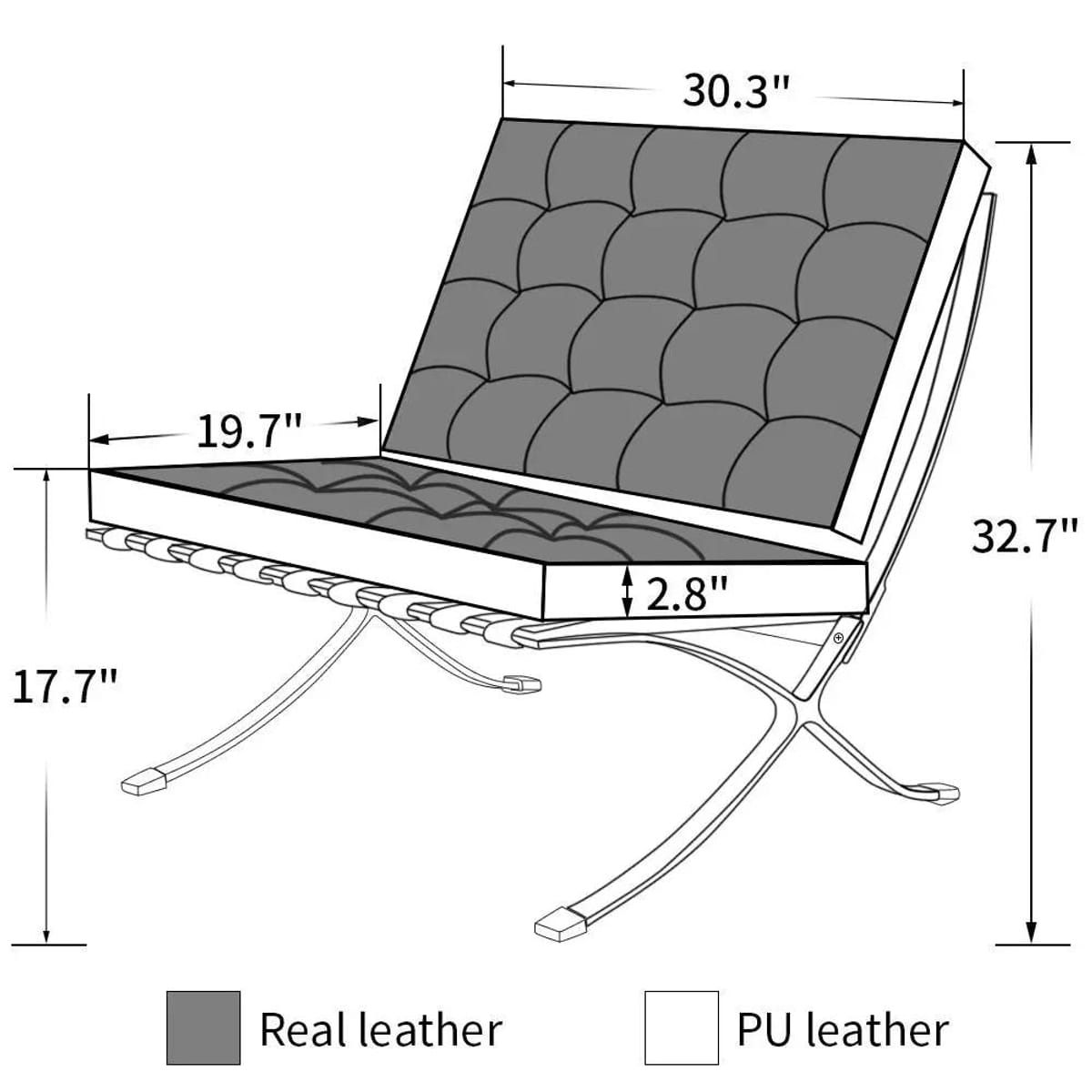 Black foldable lounge chair in Barcelona style with durable frame and non-slip feet, designed for comfortable space-saving seating.