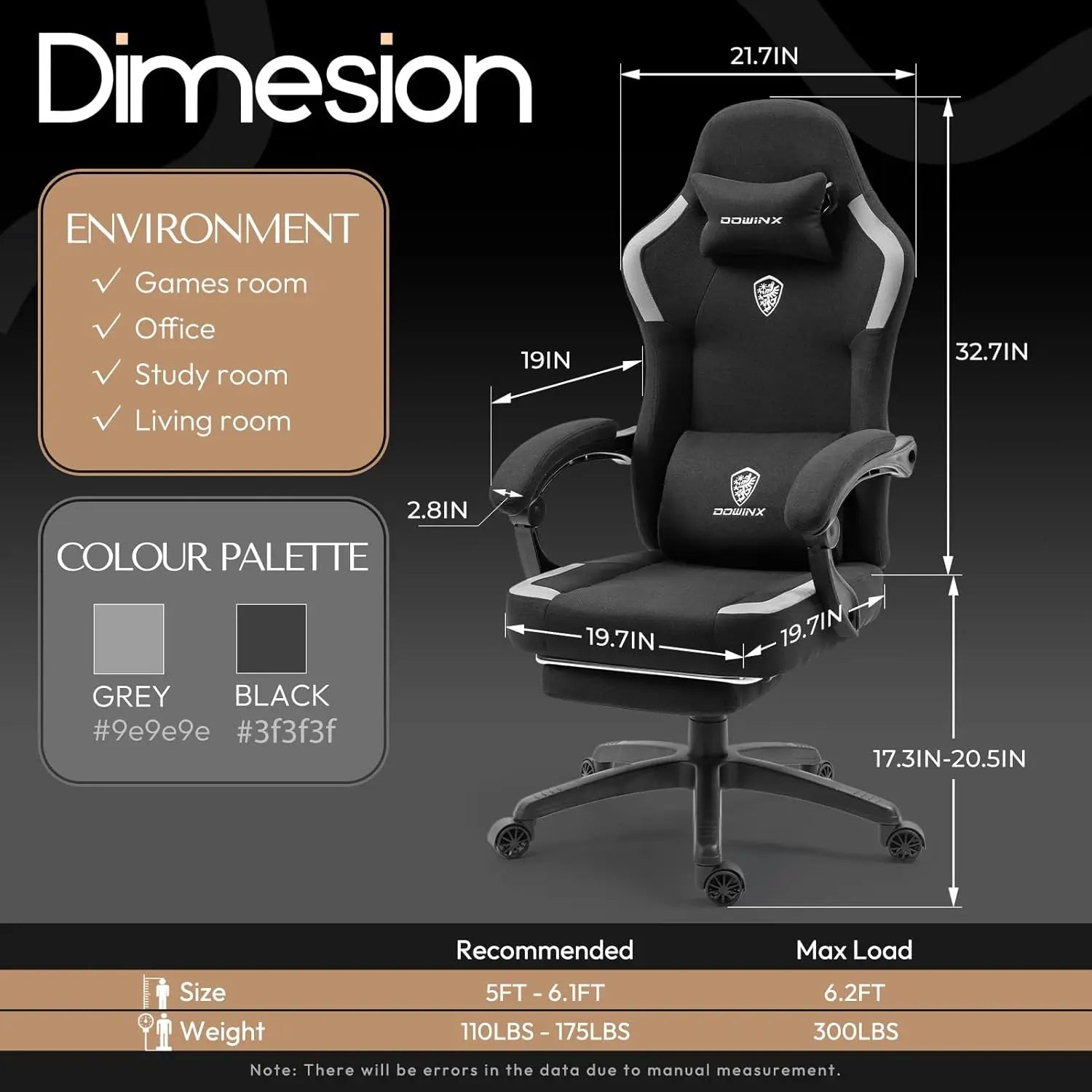Dowinx Fabric Gaming Chair with Massage Lumbar Support and Footrest - Platinum-Level Office Chairs