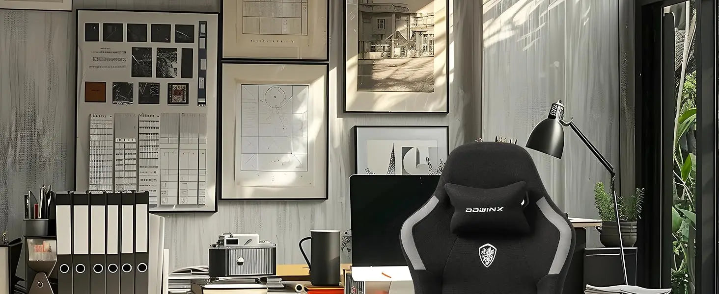 Dowinx Fabric Gaming Chair with Massage Lumbar Support and Footrest - Platinum-Level Office Chairs
