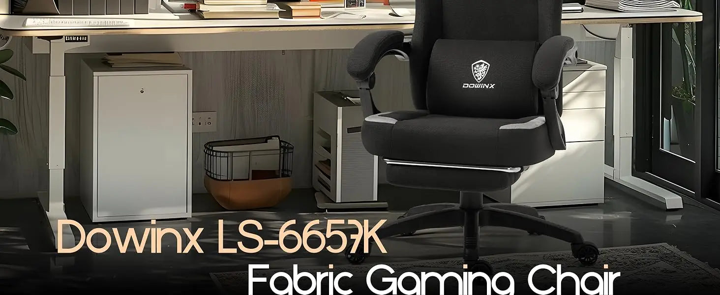 Dowinx Fabric Gaming Chair with Massage Lumbar Support and Footrest - Platinum-Level Office Chairs