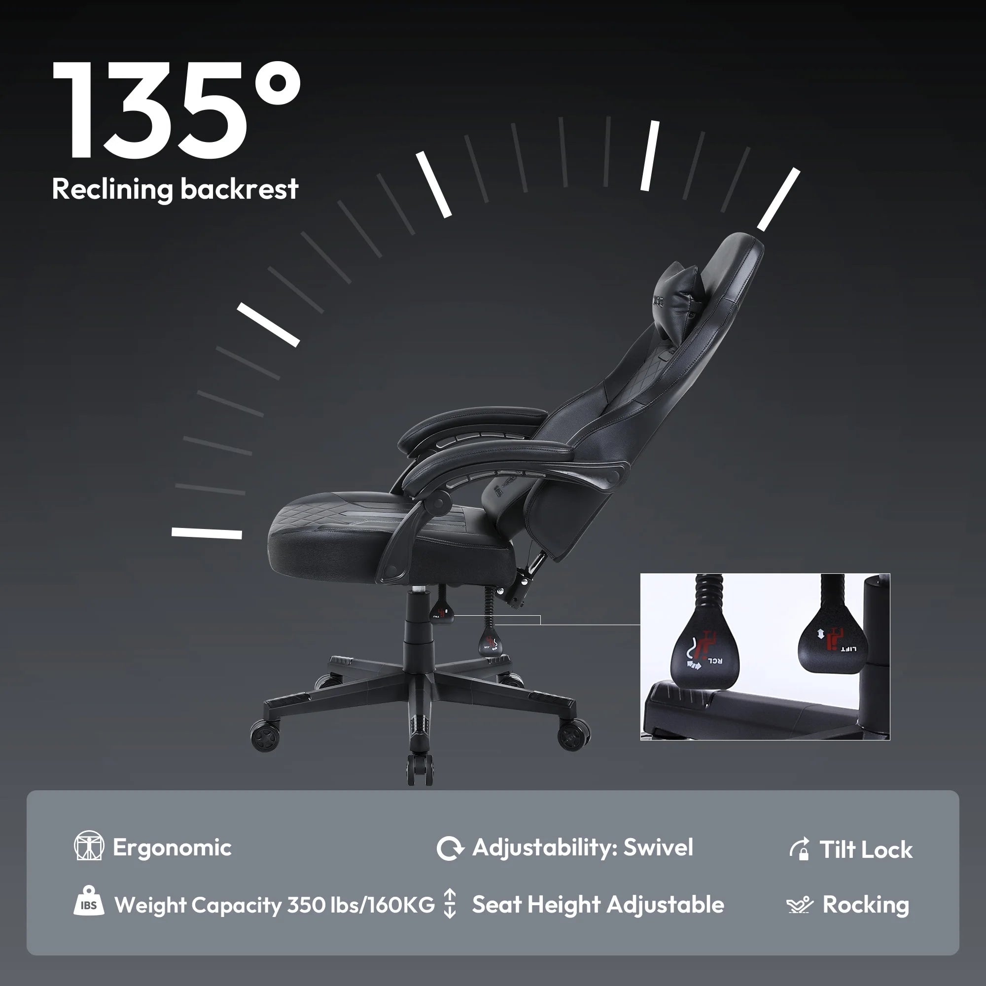 Dowinx Gaming Chair Ergonomic High Back Reclining PU Leather 350LBS - Platinum-Level Office Chairs