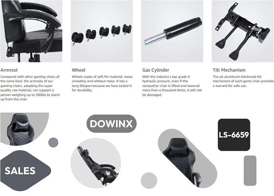 Dowinx Gaming Chair Ergonomic High Back Reclining PU Leather 350LBS - Platinum-Level Office Chairs